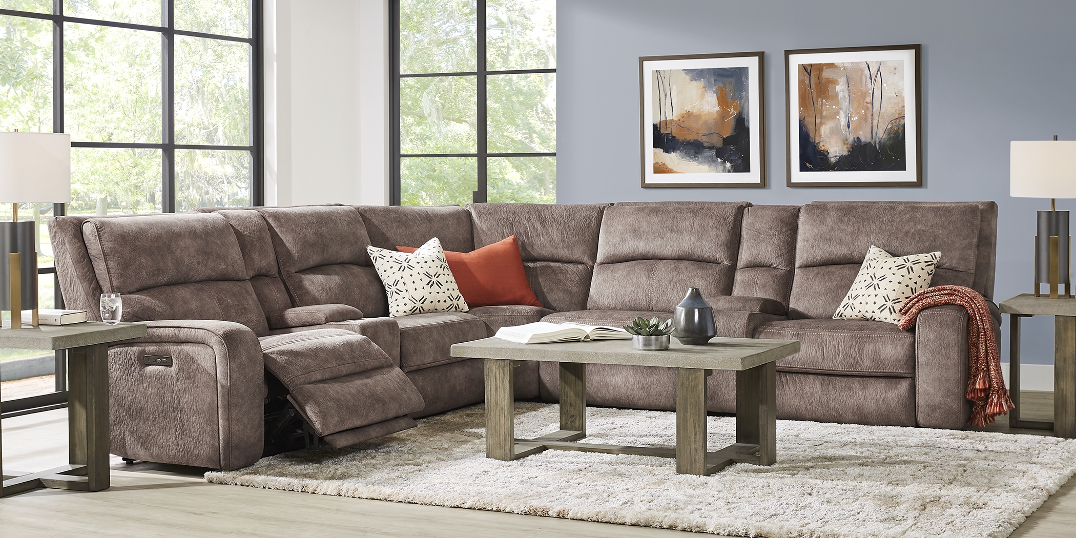 Leighton Brown 10 Pc Dual Power Reclining Sectional Living Room - Thumbnail - Image 2