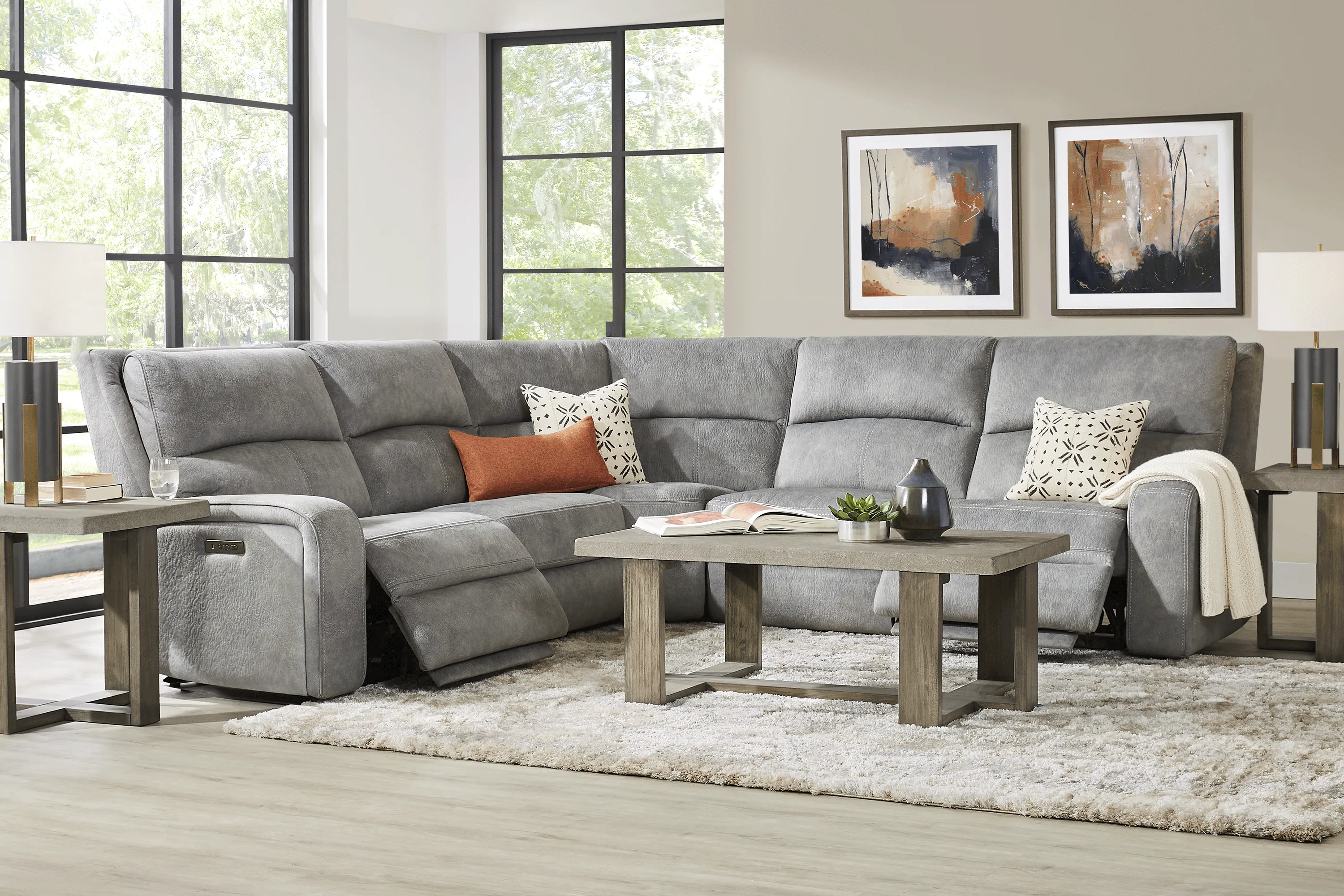 Leighton Gray Microfiber 5 Pc Dual Power Reclining Sectional - Thumbnail - Image 2