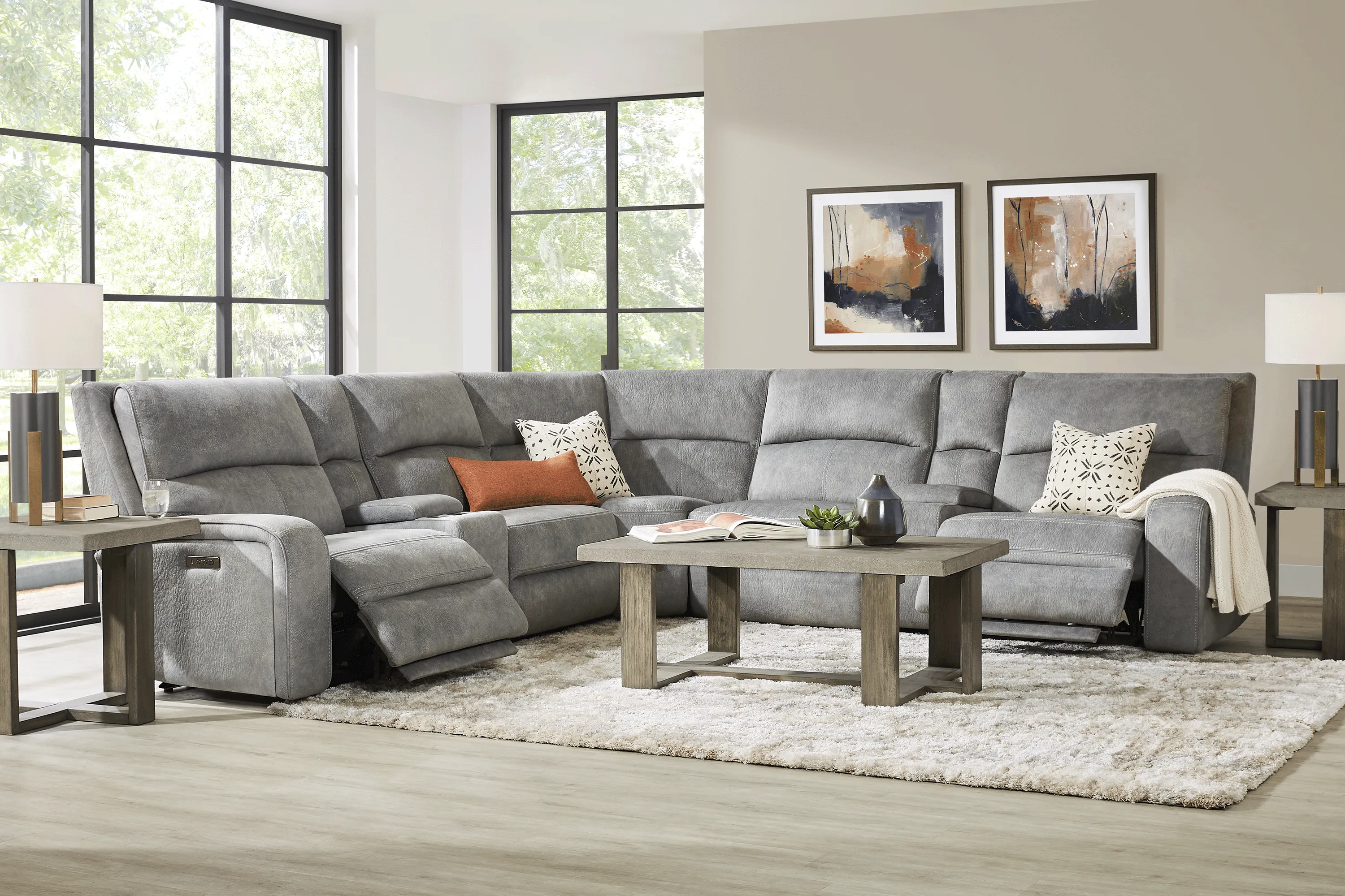 Leighton Gray Microfiber 7 Pc Dual Power Reclining Sectional - Thumbnail - Image 2