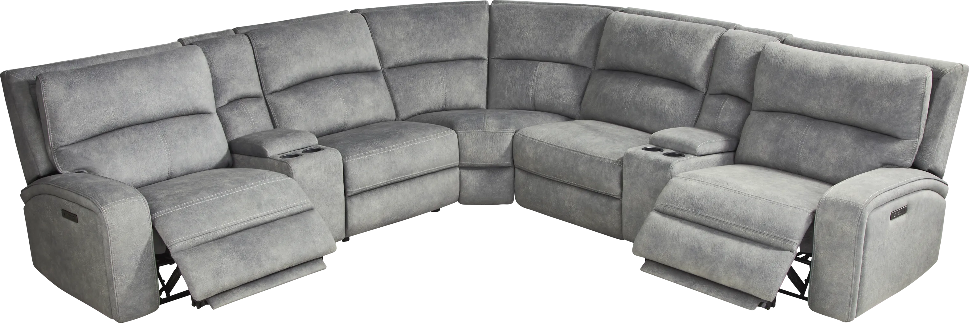 Leighton Gray Microfiber 7 Pc Dual Power Reclining Sectional - Thumbnail - Image 1