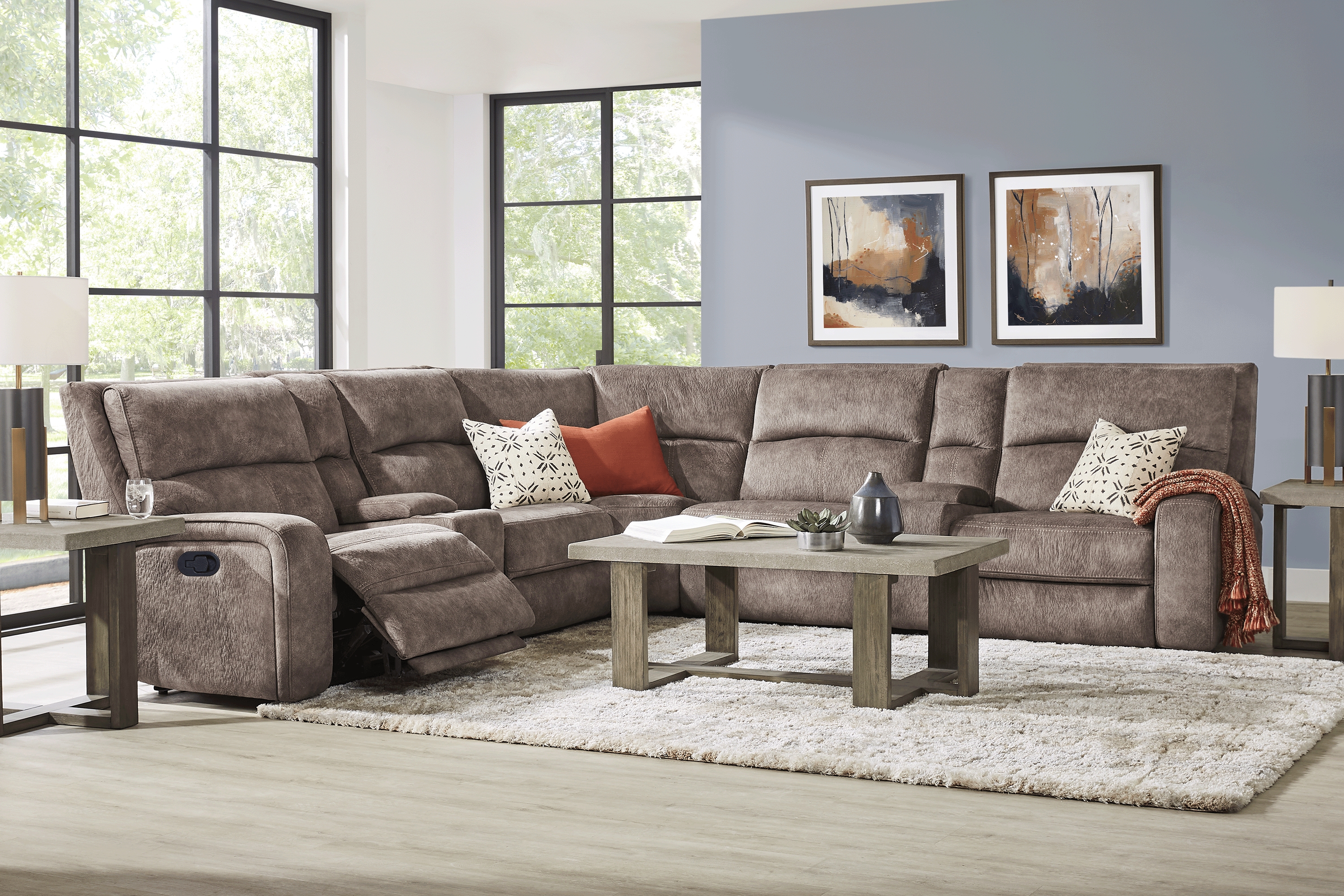 Leighton Brown 10 Pc Reclining Sectional Living Room - Thumbnail - Image 1