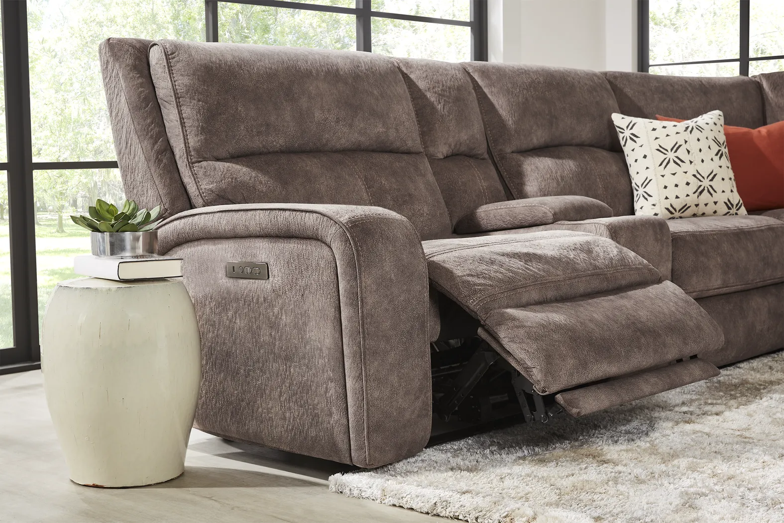 Leighton Microfiber Brown 9 Pc Dual Power Reclining Sectional Living Room - Thumbnail - Image 6
