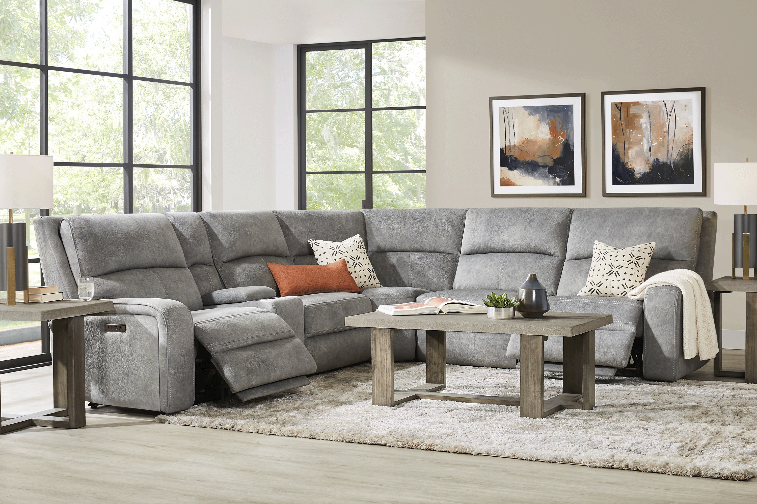 Leighton Gray 6 Pc Dual Power Reclining Sectional - Thumbnail - Image 2