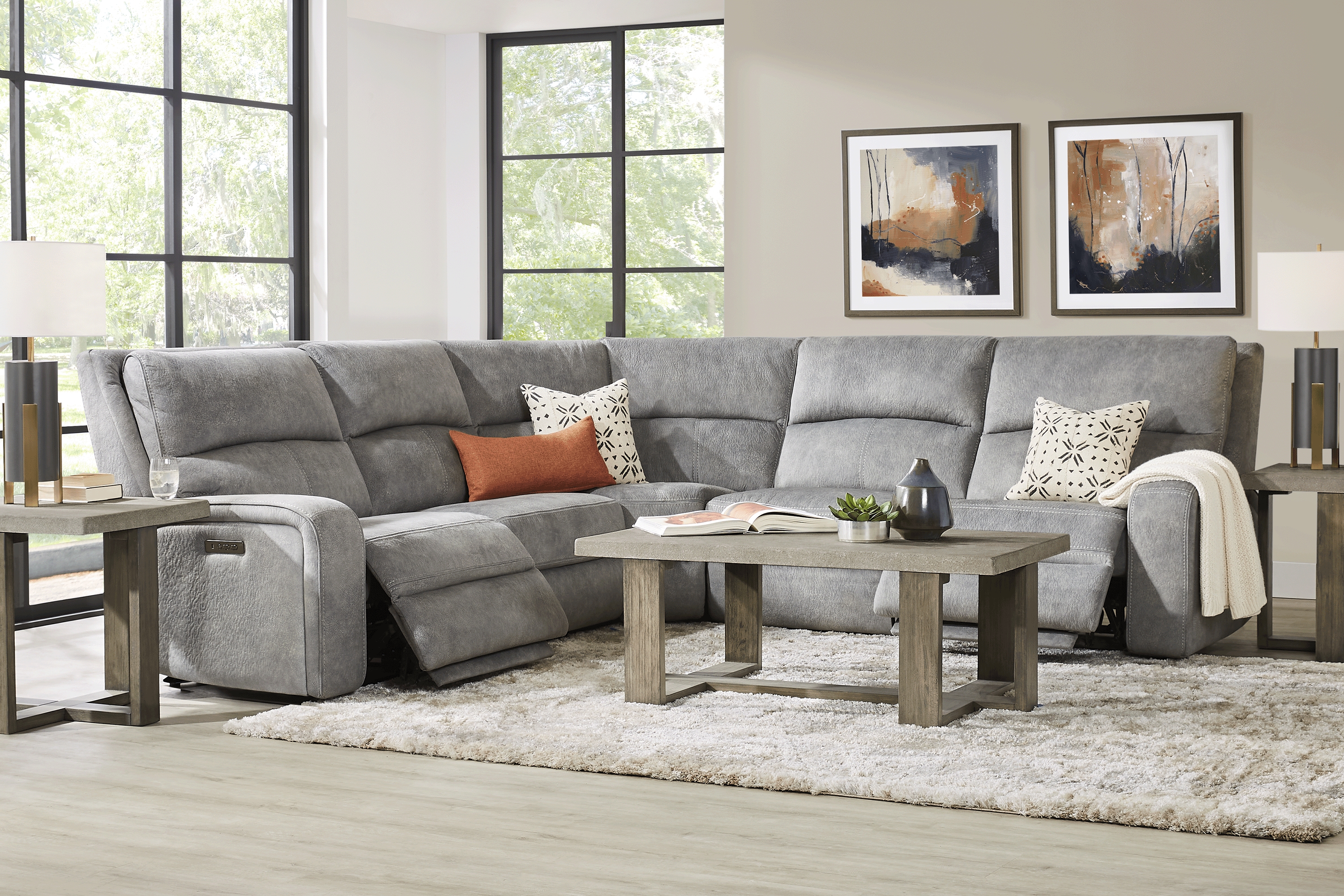 Leighton Microfiber Gray 8 Pc Dual Power Reclining Sectional Living Room - Thumbnail - Image 1