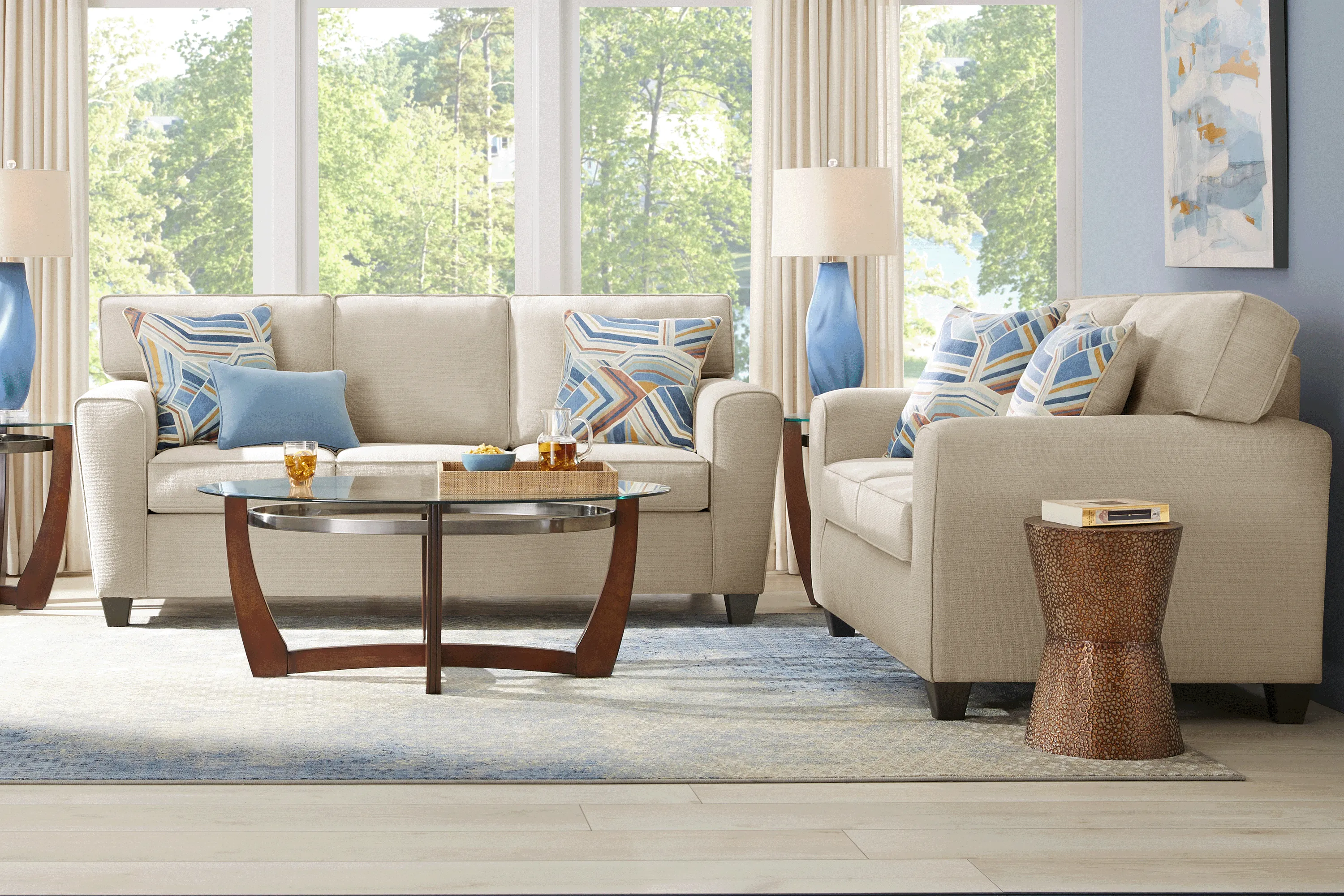 Lennon Beige 7 Pc Living Room with Gel Foam Sleeper Sofa - Thumbnail - Image 1