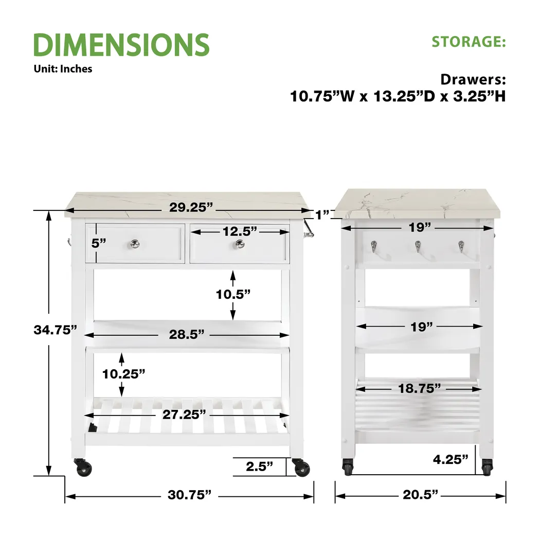 Leski White Kitchen Cart - Thumbnail - Image 5