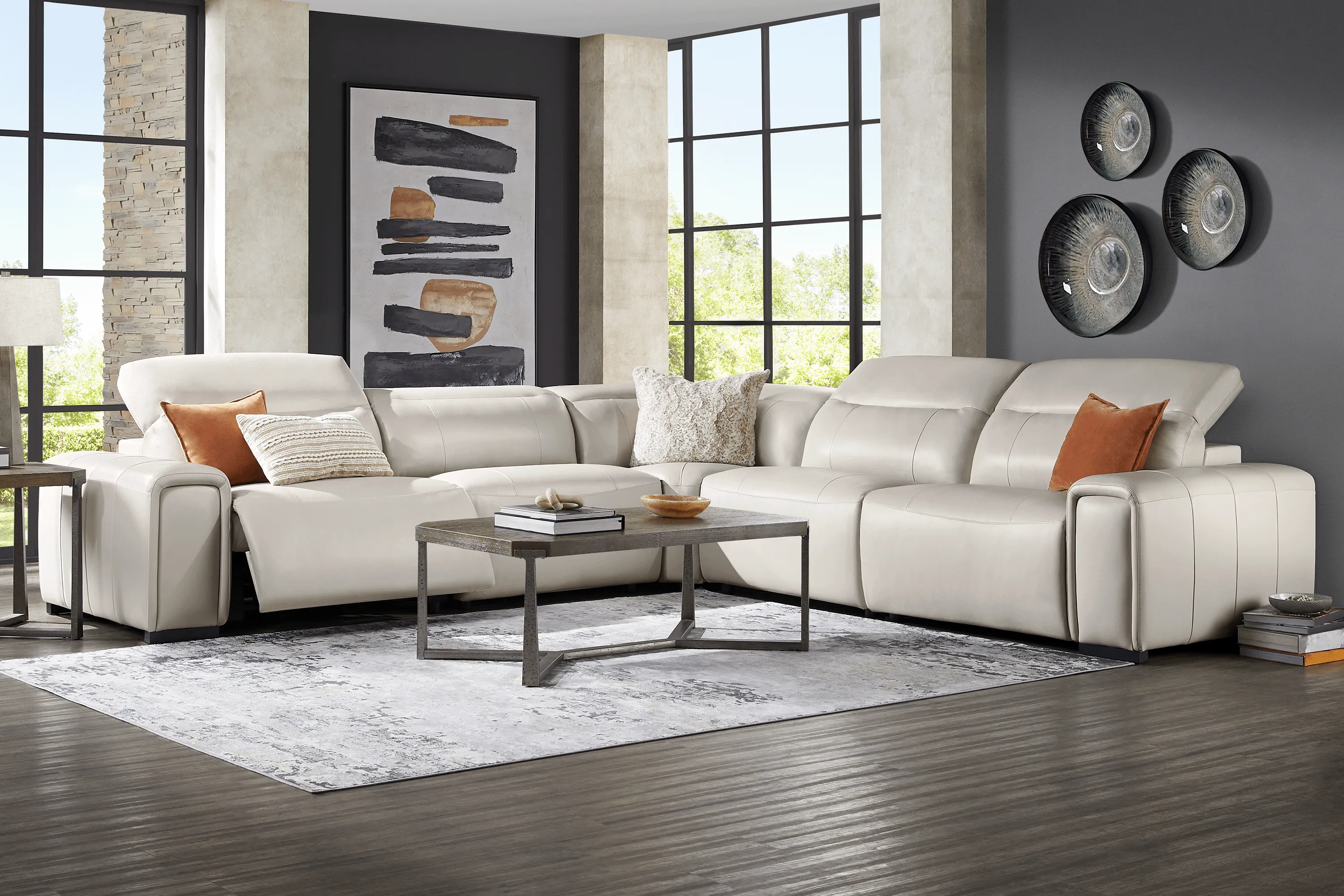Lewellyn Dove Gray Leather 5 Pc Dual Power Reclining Sectional - Thumbnail - Image 2