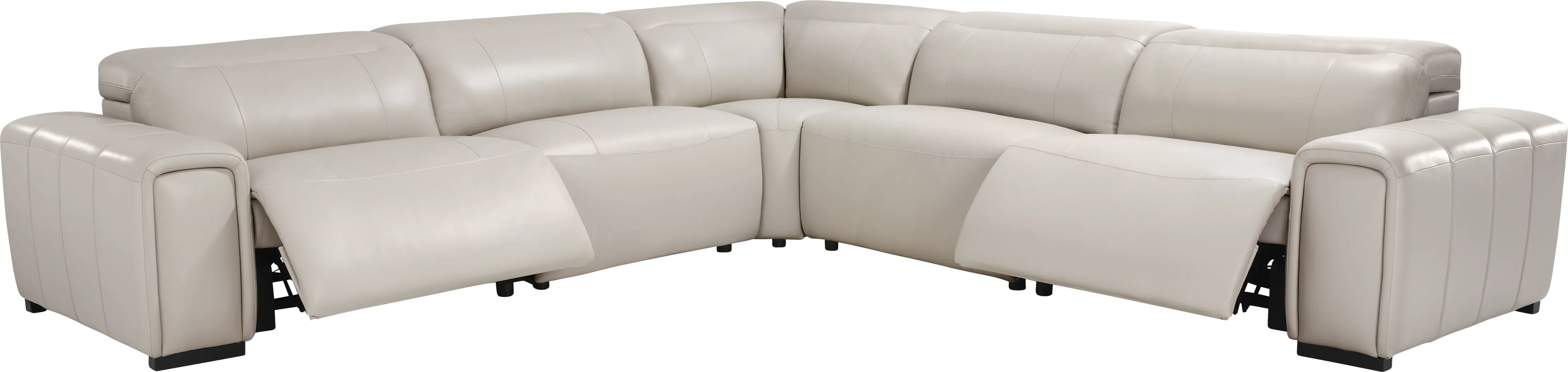 Lewellyn Dove Gray Leather 5 Pc Dual Power Reclining Sectional - Thumbnail - Image 1