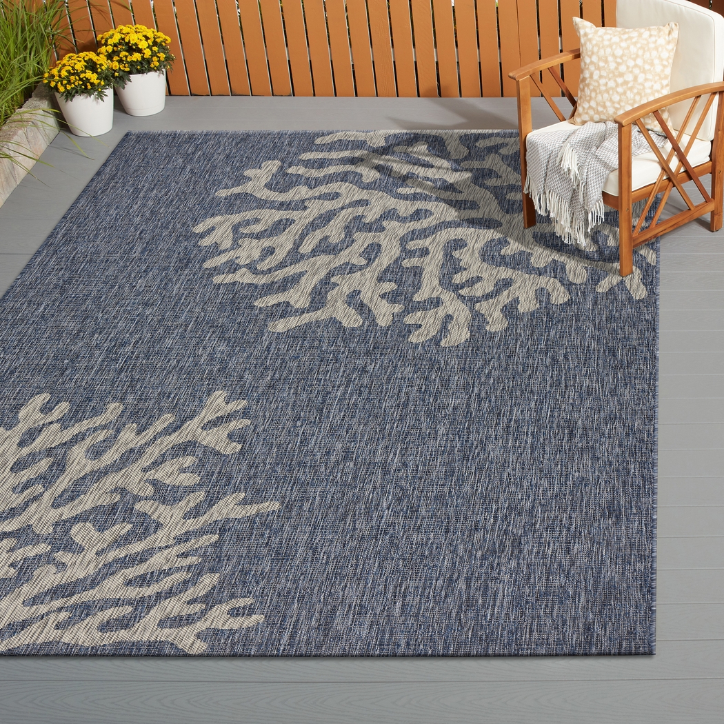 Lewine Navy 7'9 x 9'5 Indoor/Outdoor Rug - Thumbnail - Image 3
