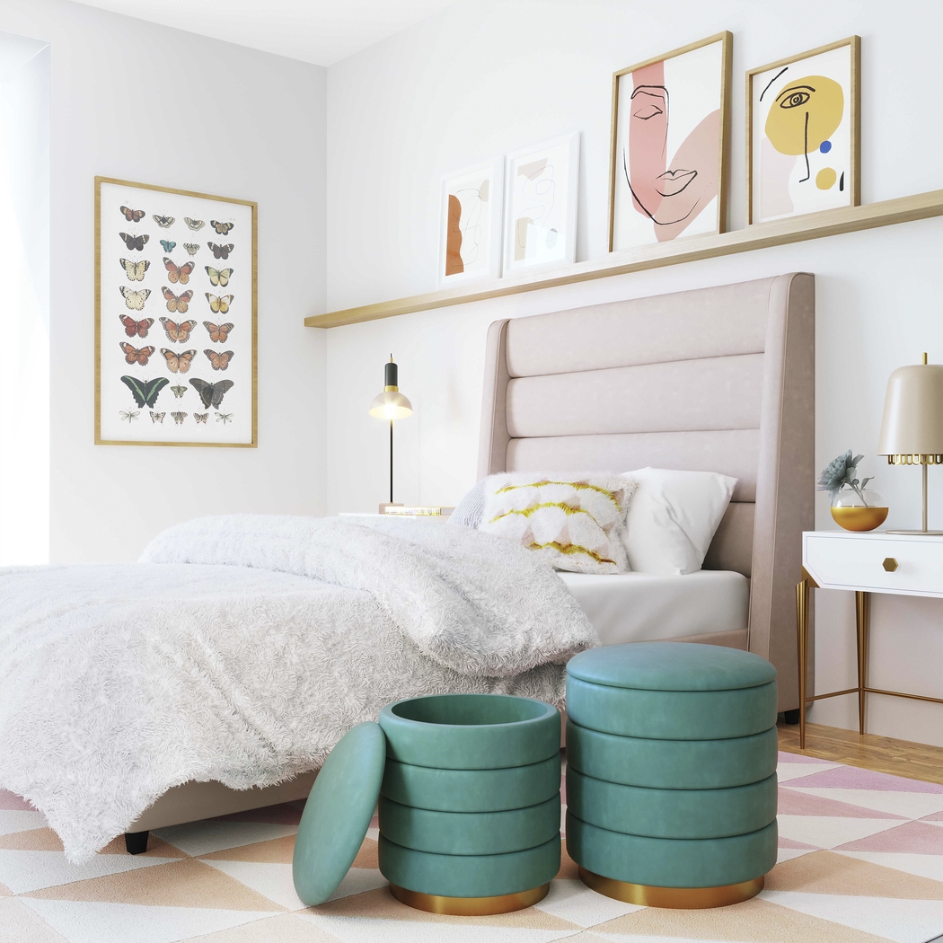 Leyte Teal Storage Ottoman, Set of 2 - Thumbnail - Image 2