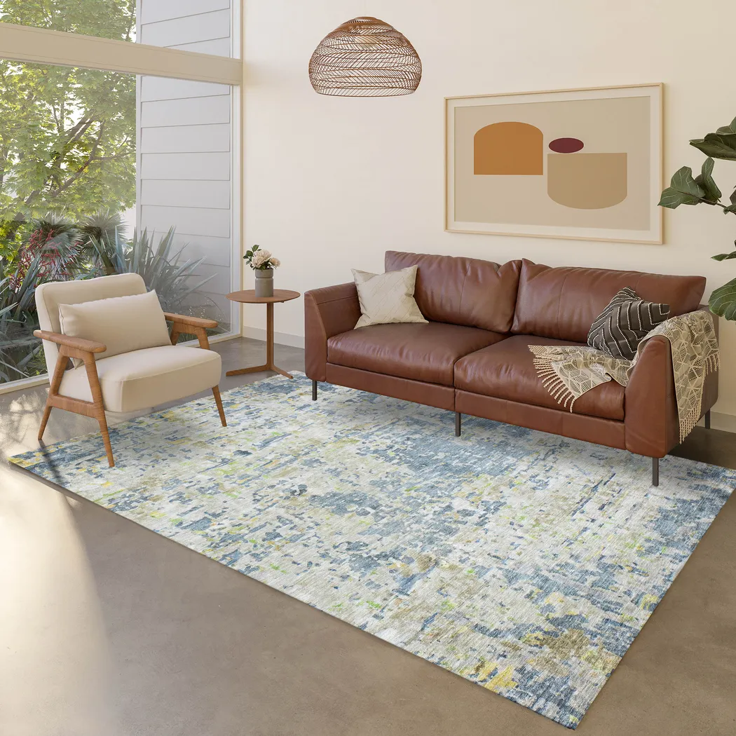 Liayah Blue 5' x 8' Machine Washable Rug - Thumbnail - Image 2