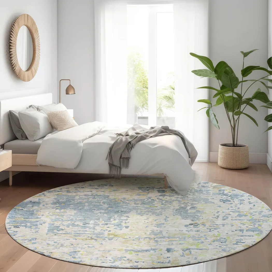 Liayah Blue 8' Round Machine Washable Rug - Thumbnail - Image 2