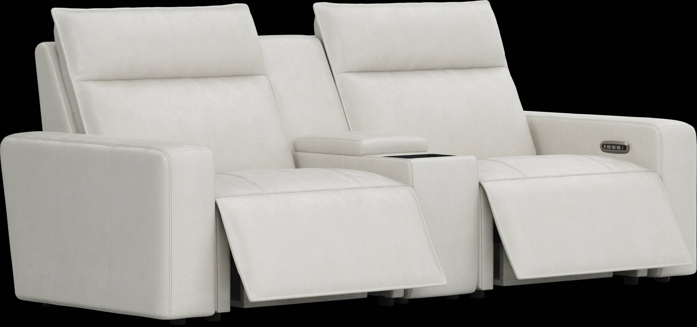 Light Gray Leather 3 Pc Dual Power Reclining ModularTwo with Media Console - Thumbnail - Image 1