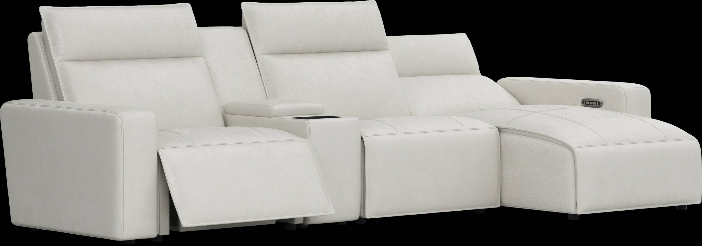 Light Gray Leather 4 Pc Dual Power Reclining ModularTwo with Media Console - Thumbnail - Image 1