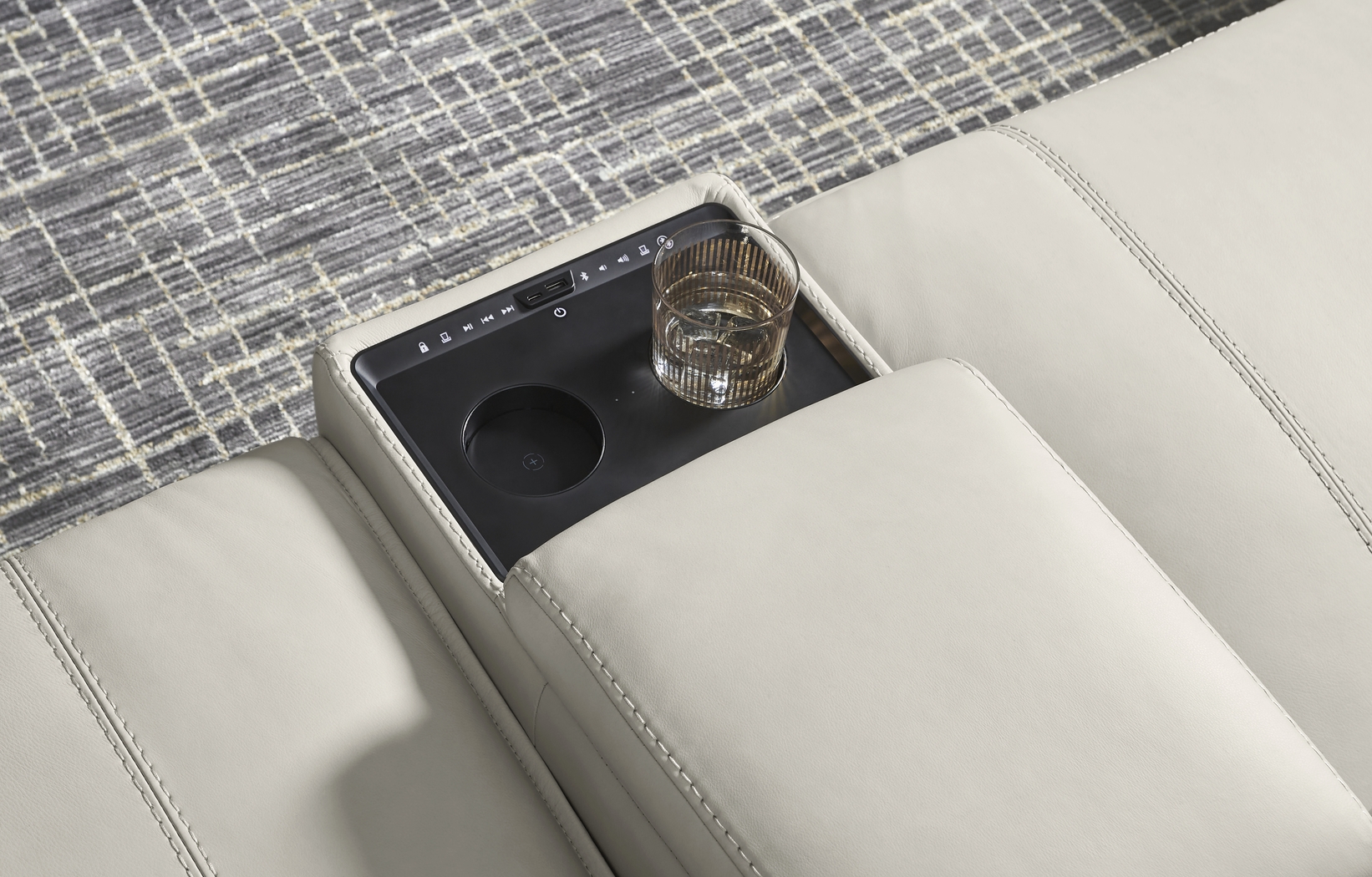 Light Gray Leather 4 Pc Dual Power Reclining ModularTwo with Media Console - Thumbnail - Image 3