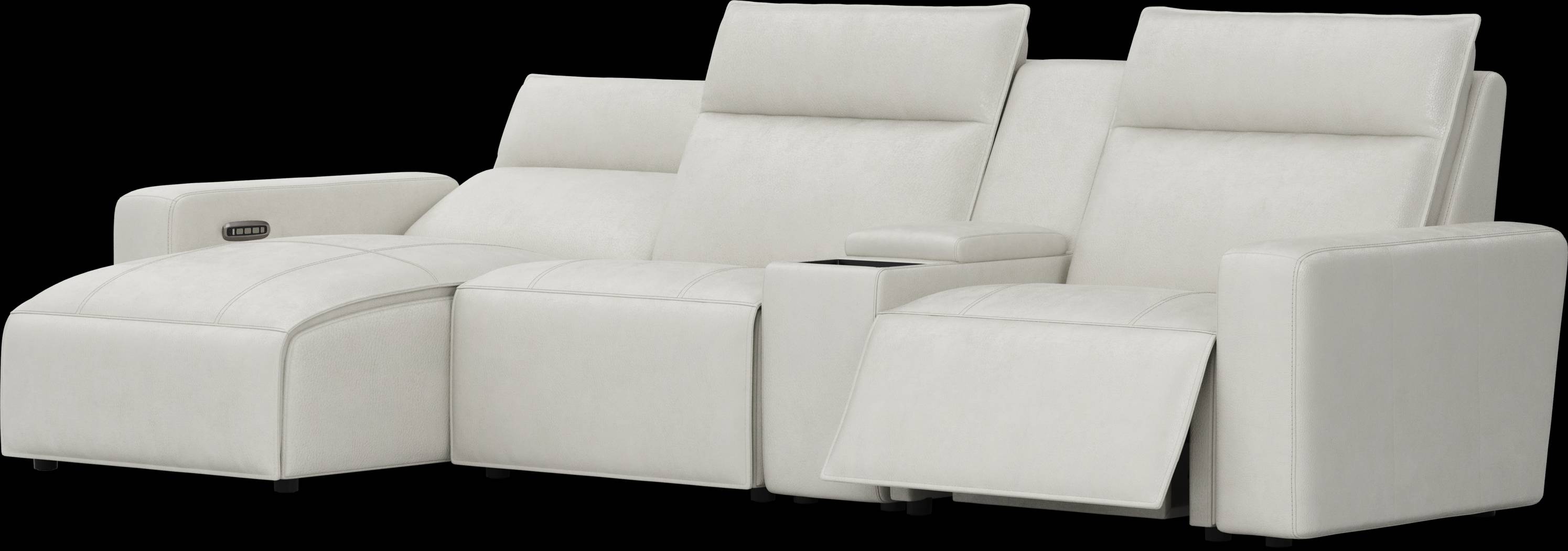 Light Gray Leather 4 Pc Dual Power Reclining ModularTwo with Media Console - Thumbnail - Image 1
