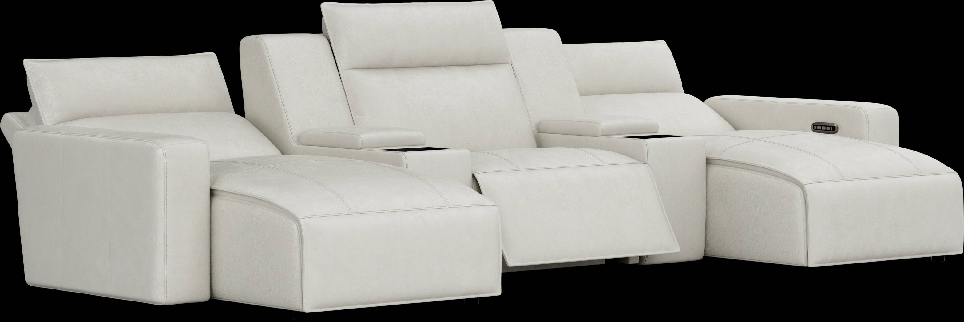 Light Gray Leather 5 Pc Dual Power Reclining ModularTwo with Media Consoles - Thumbnail - Image 1