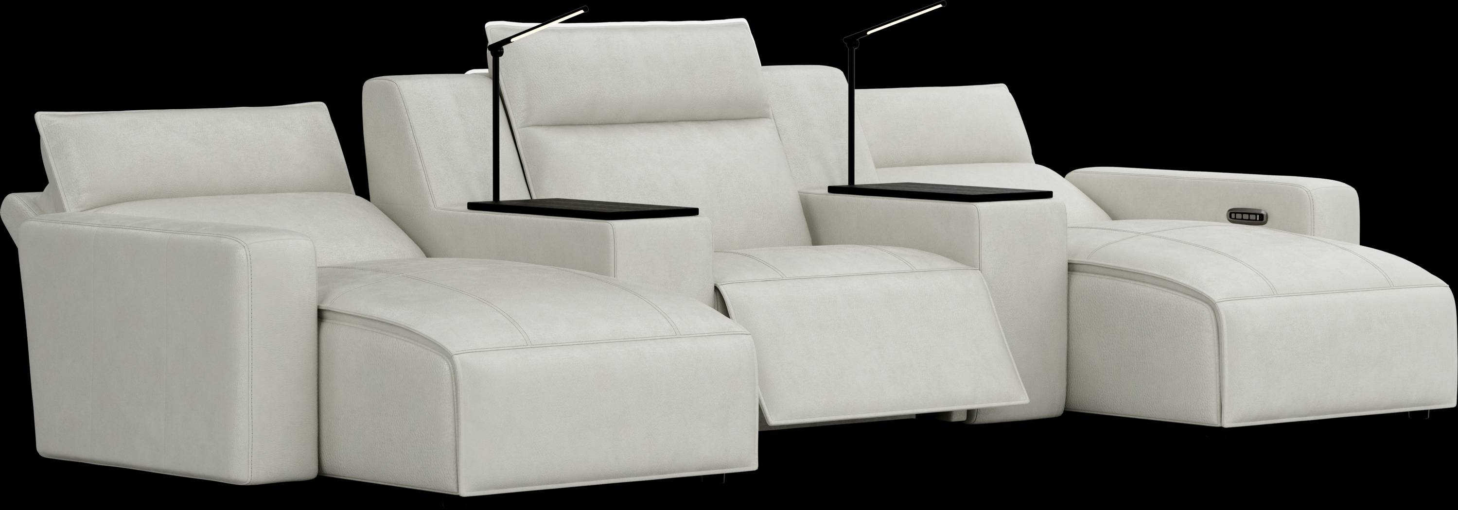 Light Gray Leather 5 Pc Dual Power Reclining ModularTwo - Thumbnail - Image 1