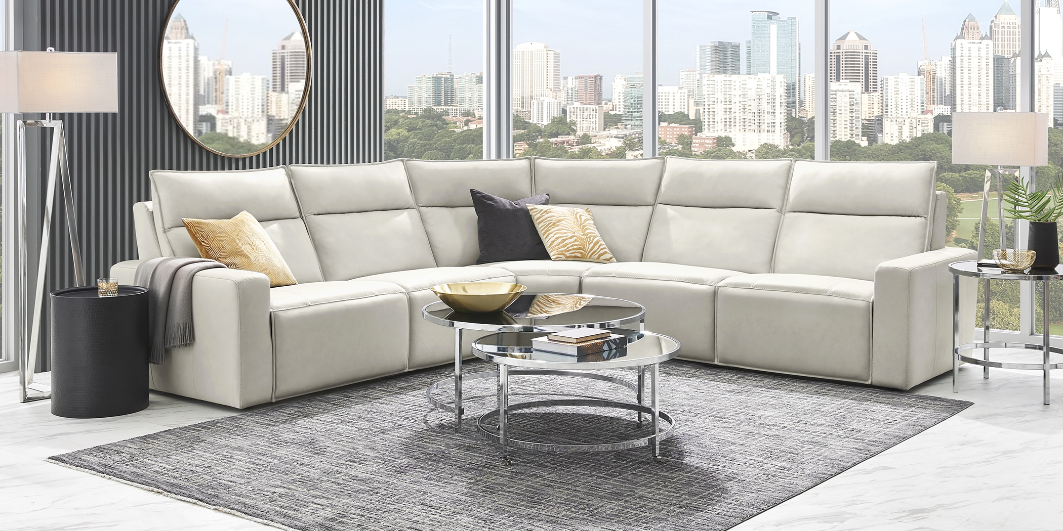 Light Gray Leather 5 Pc Dual Power Reclining ModularTwo - Thumbnail - Image 3