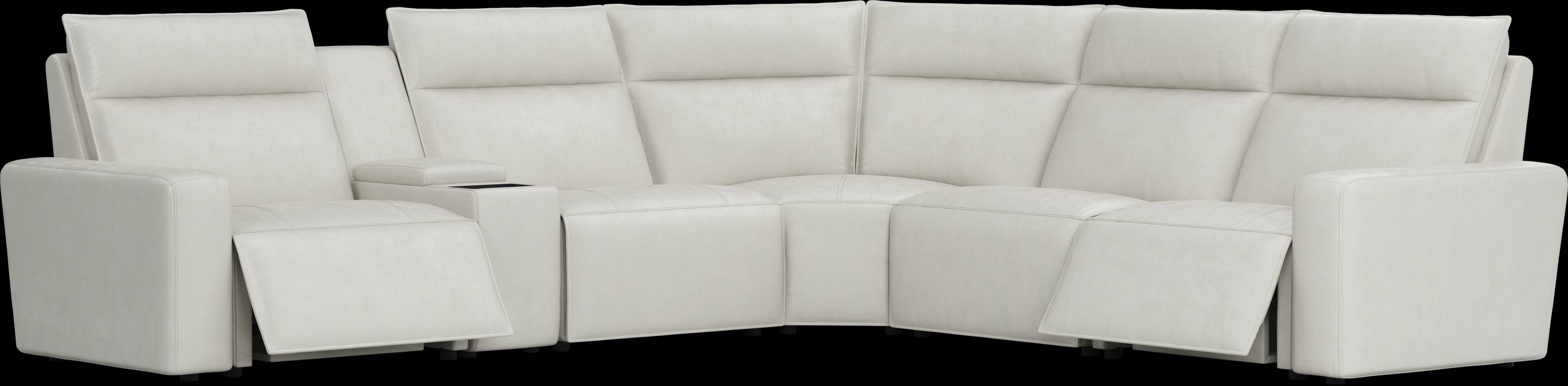 Light Gray Leather 6 Pc Dual Power Reclining ModularTwo with Media Console - Thumbnail - Image 1