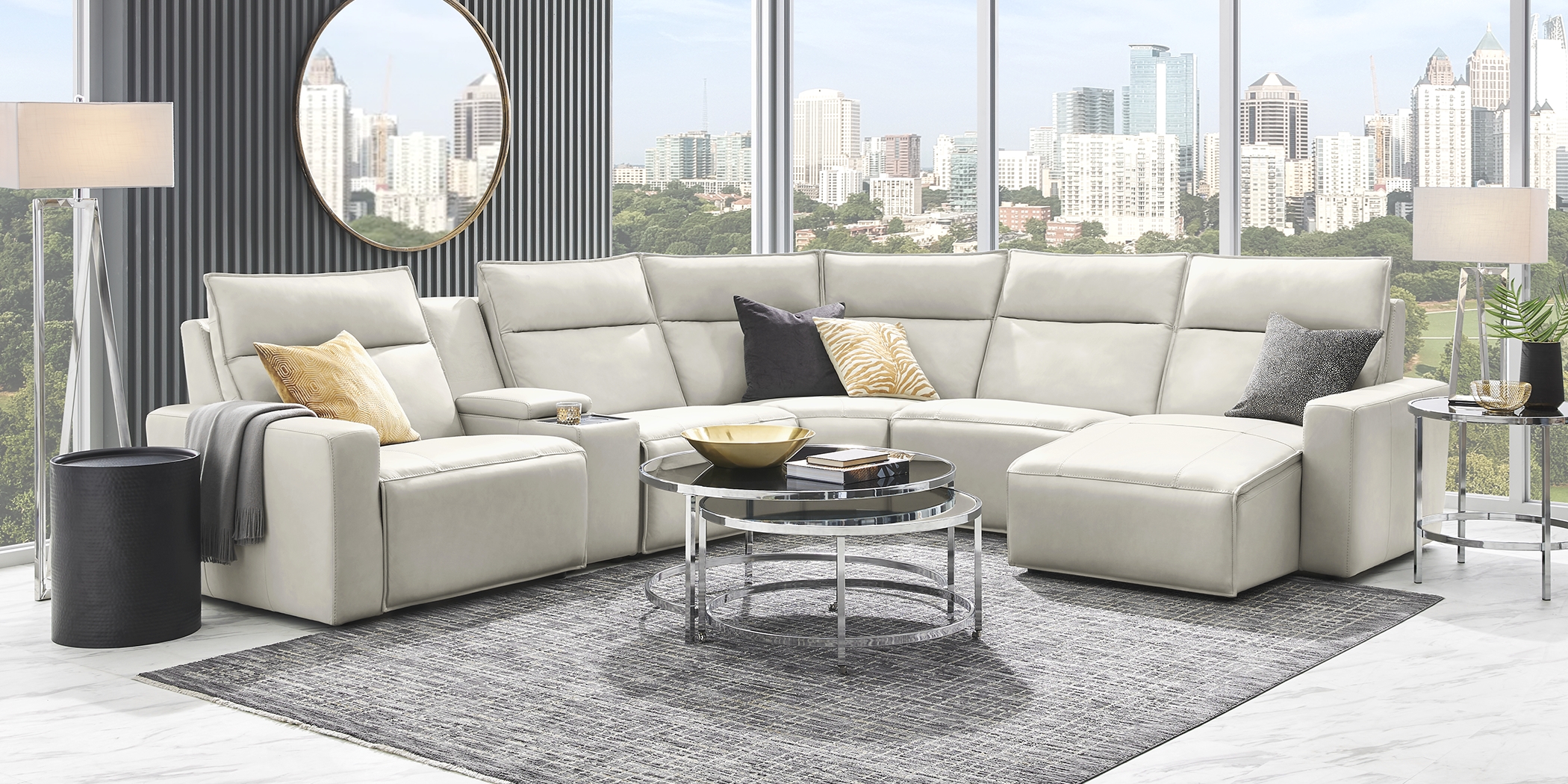 Light Gray Leather 6 Pc Dual Power Reclining ModularTwo with Media Console - Thumbnail - Image 3