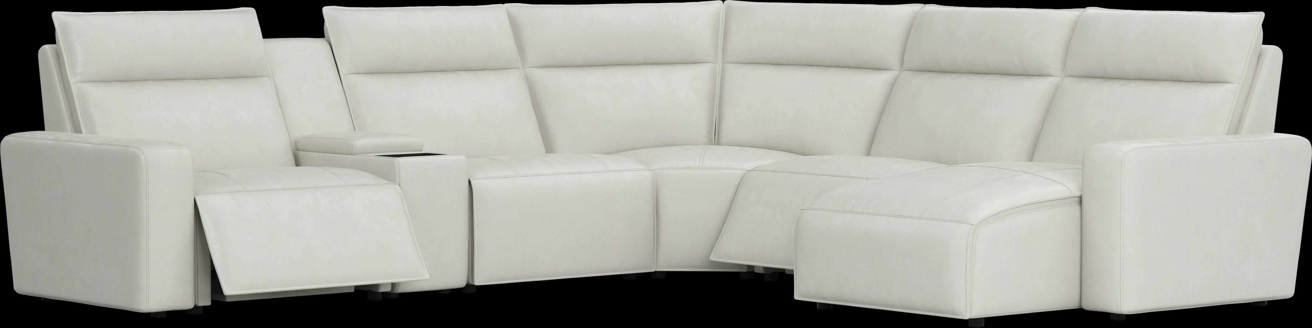 Light Gray Leather 6 Pc Dual Power Reclining ModularTwo with Media Console - Thumbnail - Image 1