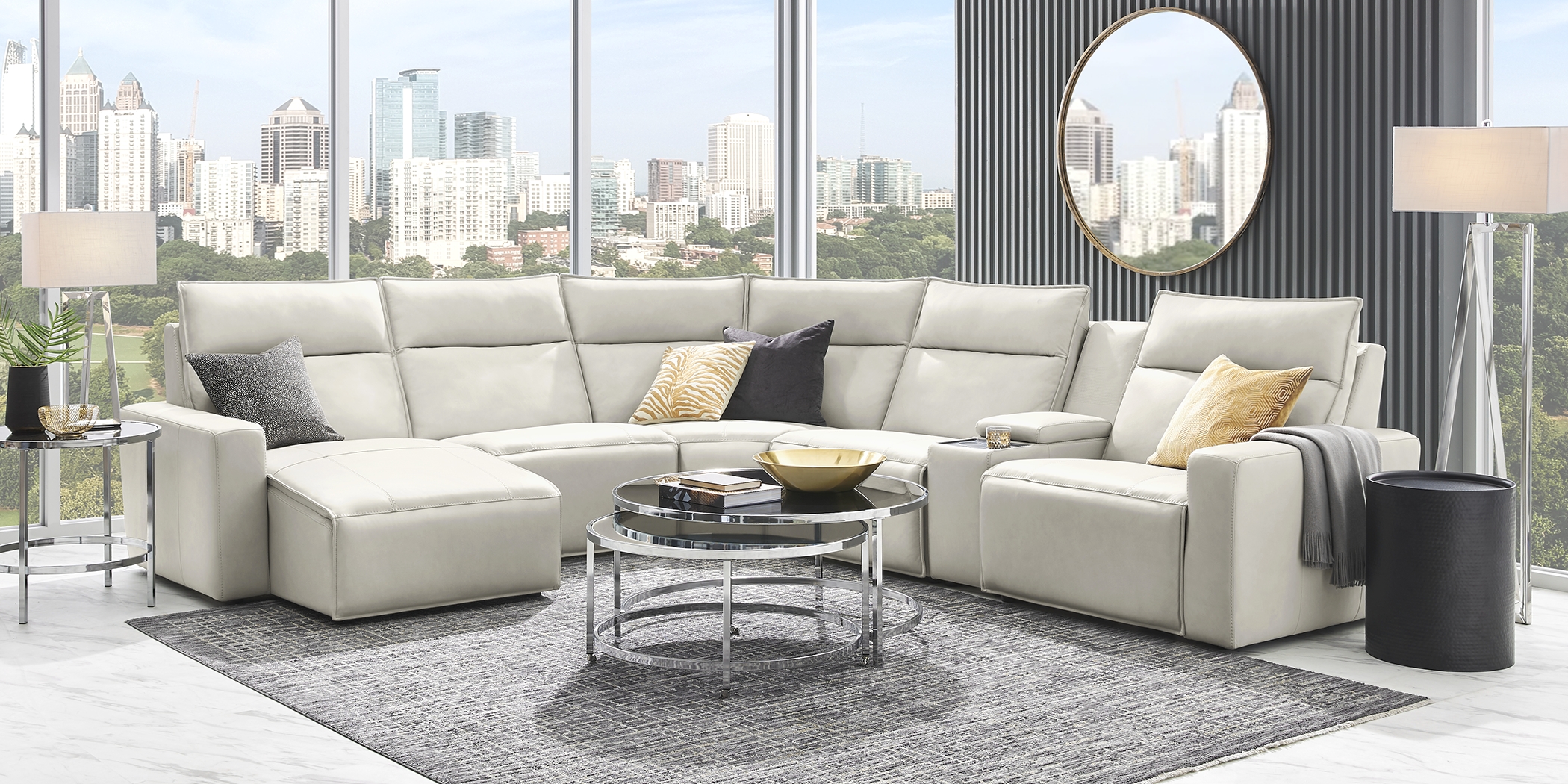 Light Gray Leather 6 Pc Dual Power Reclining ModularTwo with Media Console - Thumbnail - Image 3