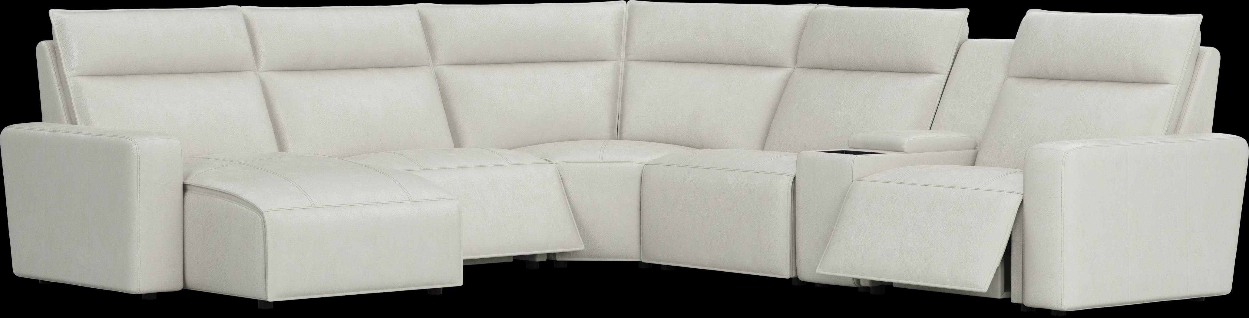 Light Gray Leather 6 Pc Dual Power Reclining ModularTwo with Media Console - Thumbnail - Image 1