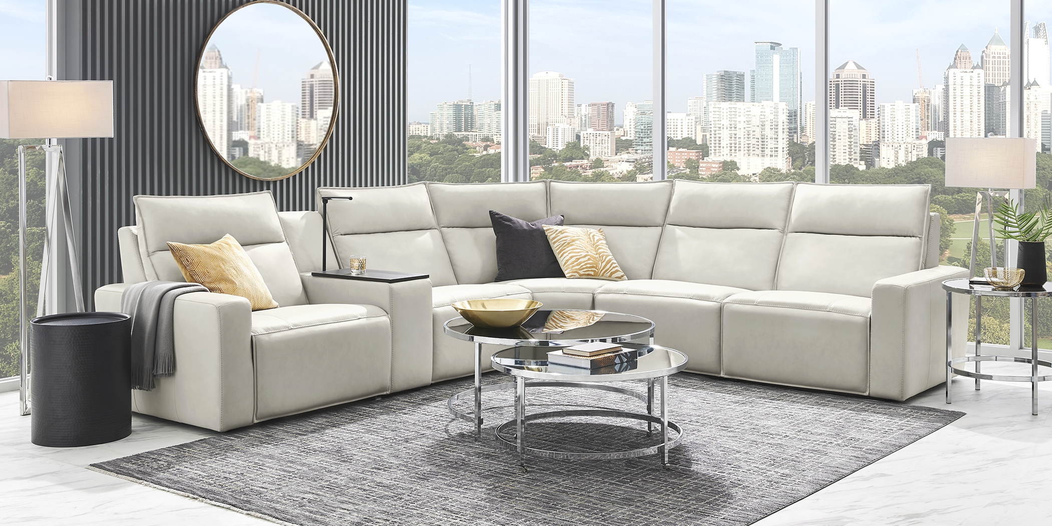 Light Gray Leather 6 Pc Dual Power Reclining ModularTwo - Thumbnail - Image 3