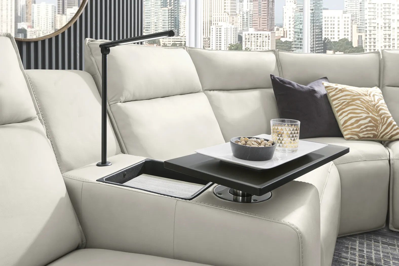 Light Gray Leather 6 Pc Dual Power Reclining ModularTwo - Image 5