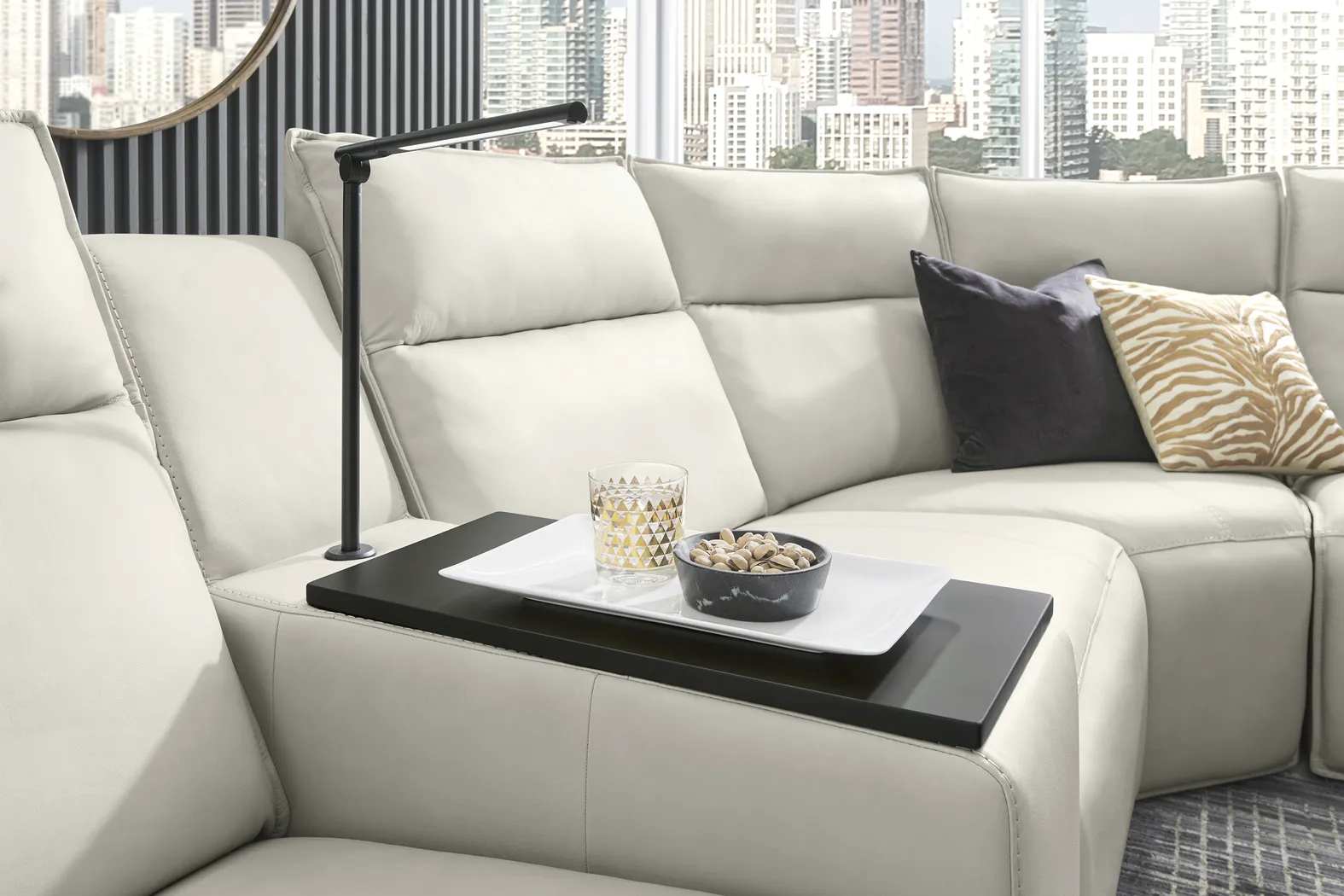 Light Gray Leather 6 Pc Dual Power Reclining ModularTwo - Image 6