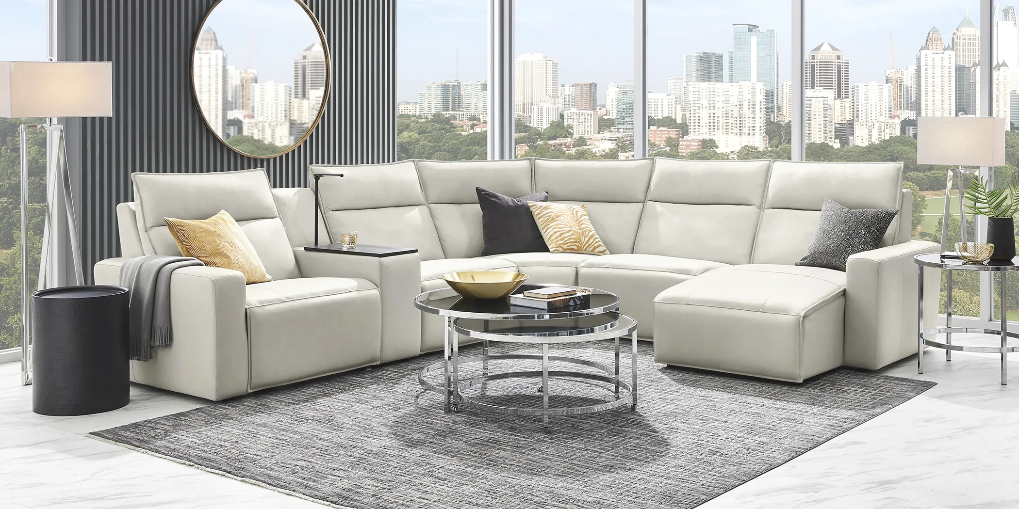 Light Gray Leather 6 Pc Dual Power Reclining ModularTwo - Thumbnail - Image 3