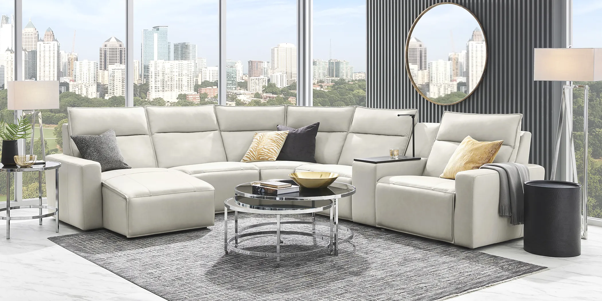 Light Gray Leather 6 Pc Dual Power Reclining ModularTwo - Thumbnail - Image 3