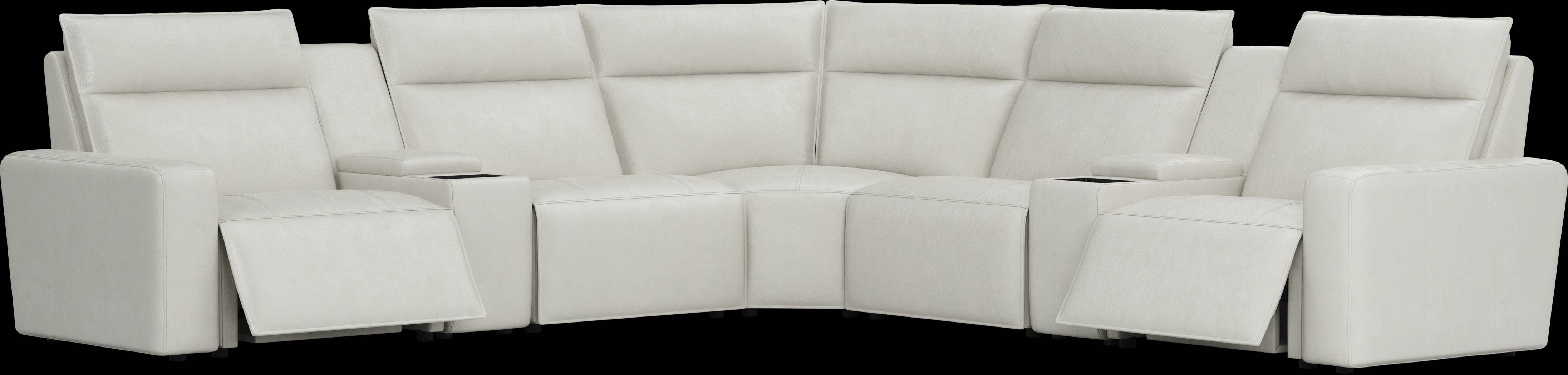 Light Gray Leather 7 Pc Dual Power Reclining ModularTwo with Media Consoles - Thumbnail - Image 1