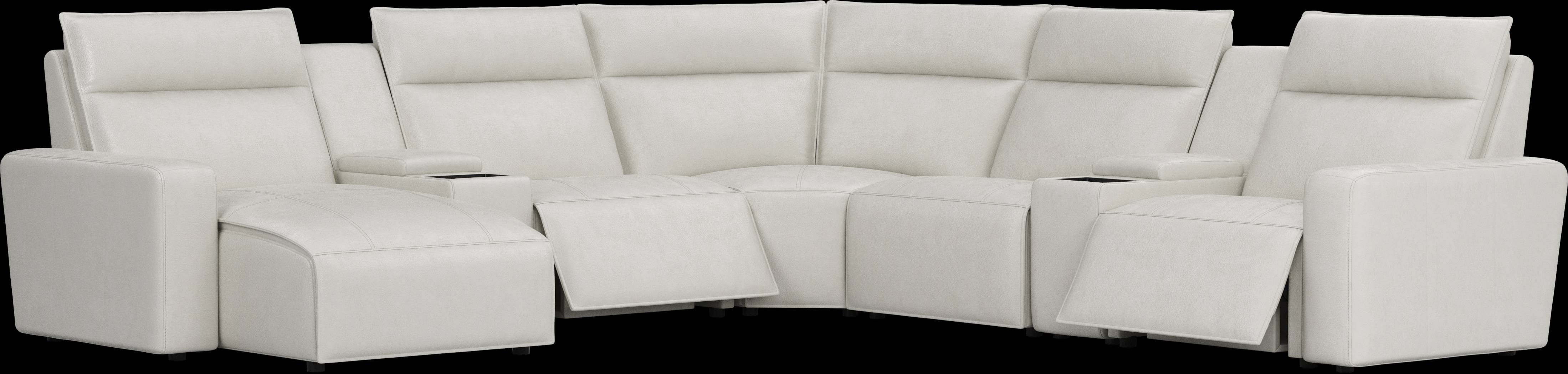 Light Gray Leather 7 Pc Dual Power Reclining ModularTwo with Media Consoles - Thumbnail - Image 1