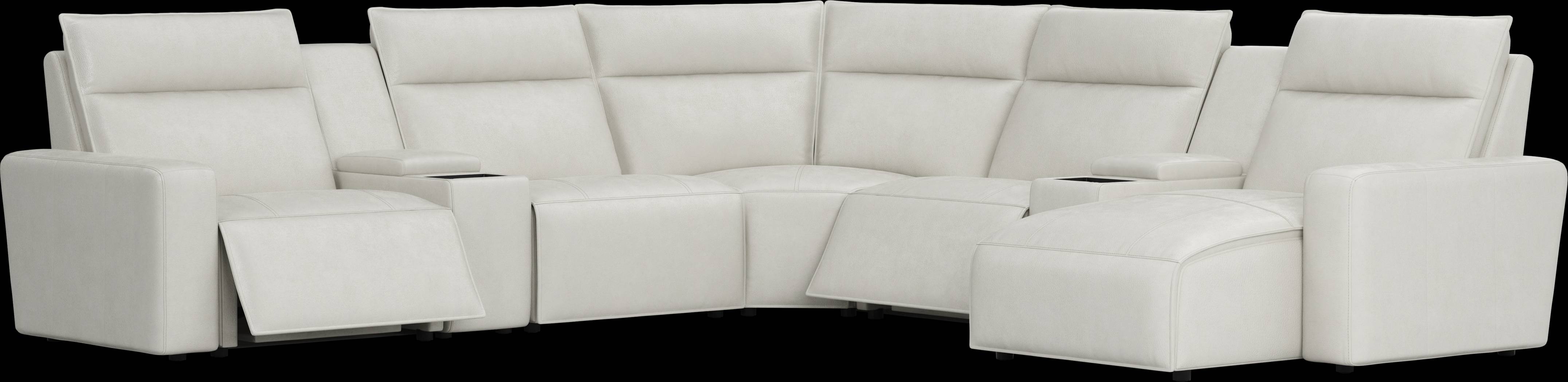 Light Gray Leather 7 Pc Dual Power Reclining ModularTwo with Media Consoles - Thumbnail - Image 1