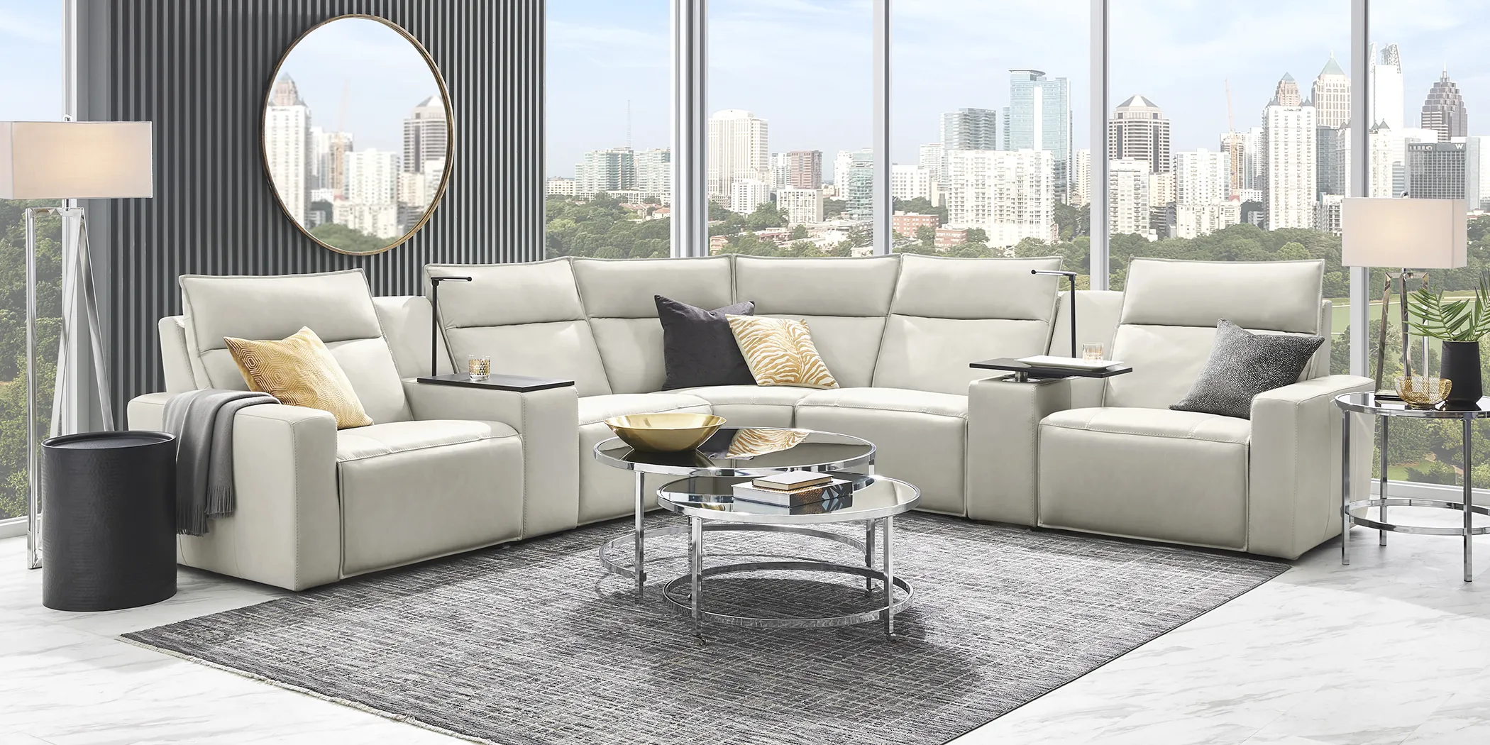 Light Gray Leather 7 Pc Dual Power Reclining ModularTwo - Thumbnail - Image 3