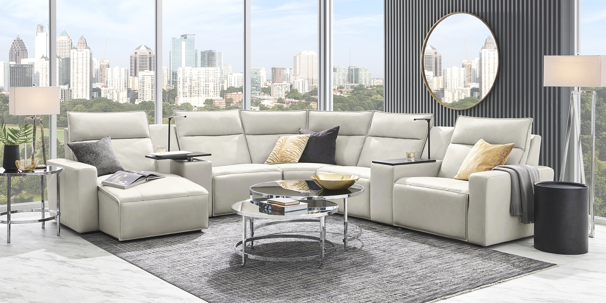 Light Gray Leather 7 Pc Dual Power Reclining ModularTwo - Thumbnail - Image 3