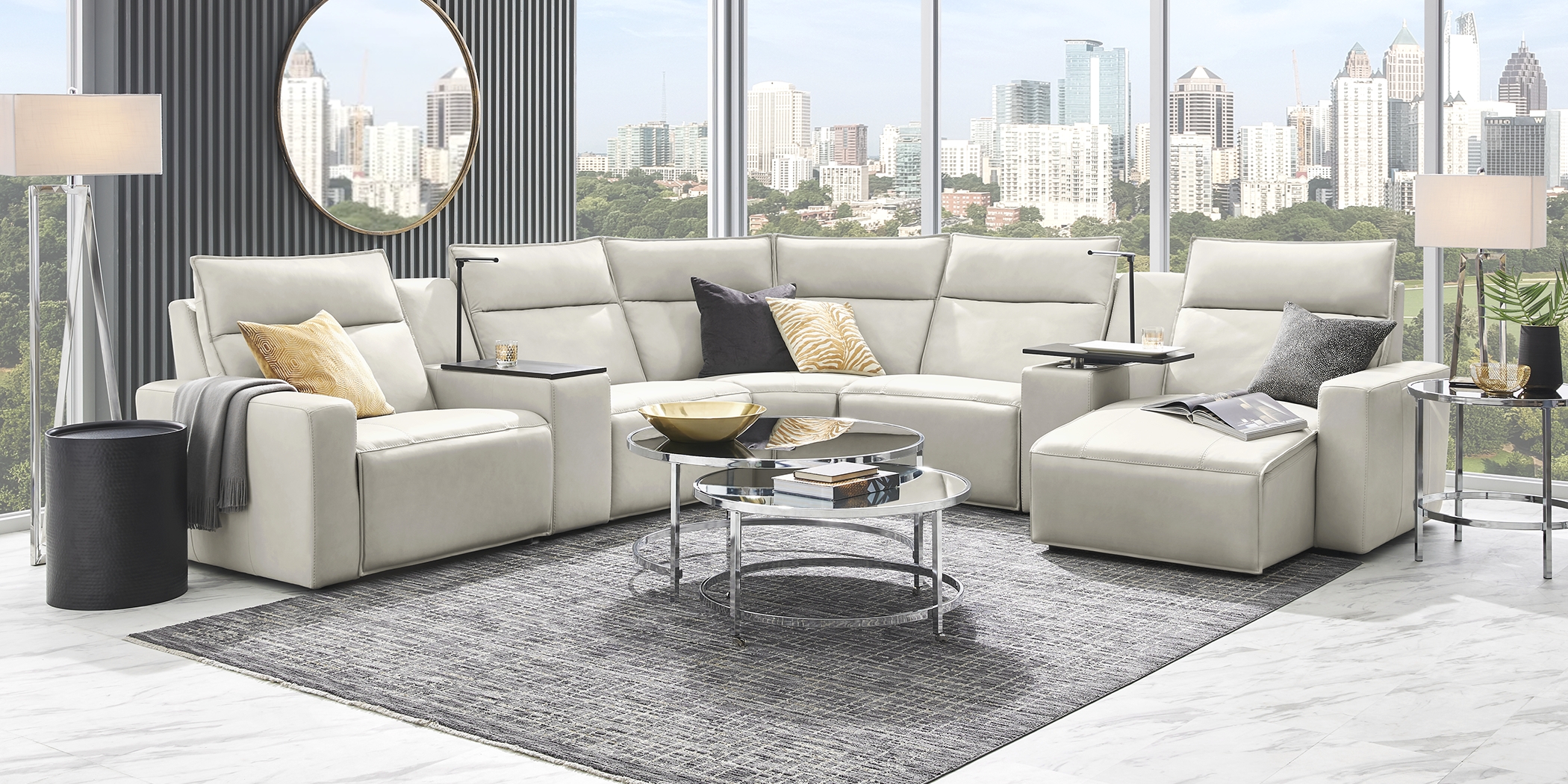 Light Gray Leather 7 Pc Dual Power Reclining ModularTwo - Thumbnail - Image 3