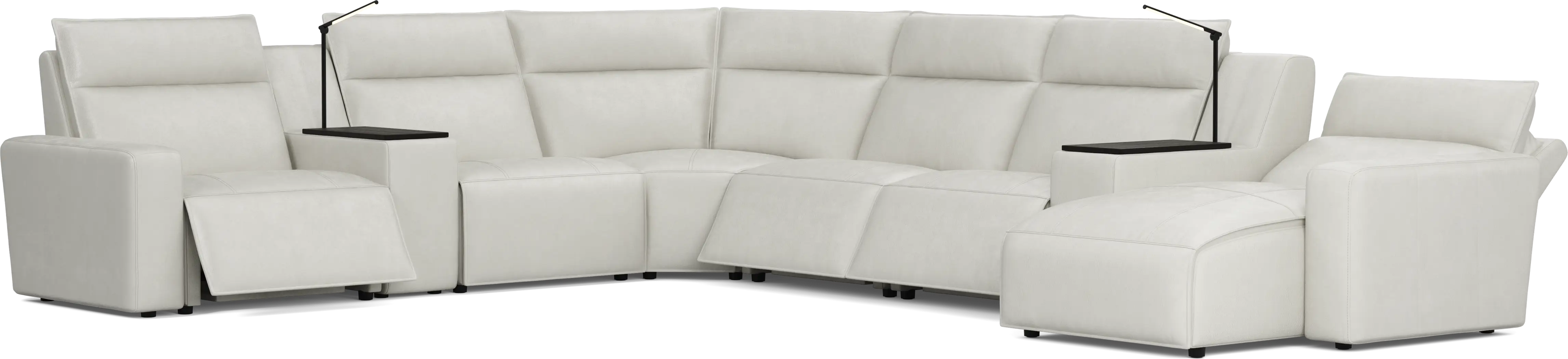 Light Gray Leather 8 Pc Dual Power Reclining ModularTwo - Thumbnail - Image 1