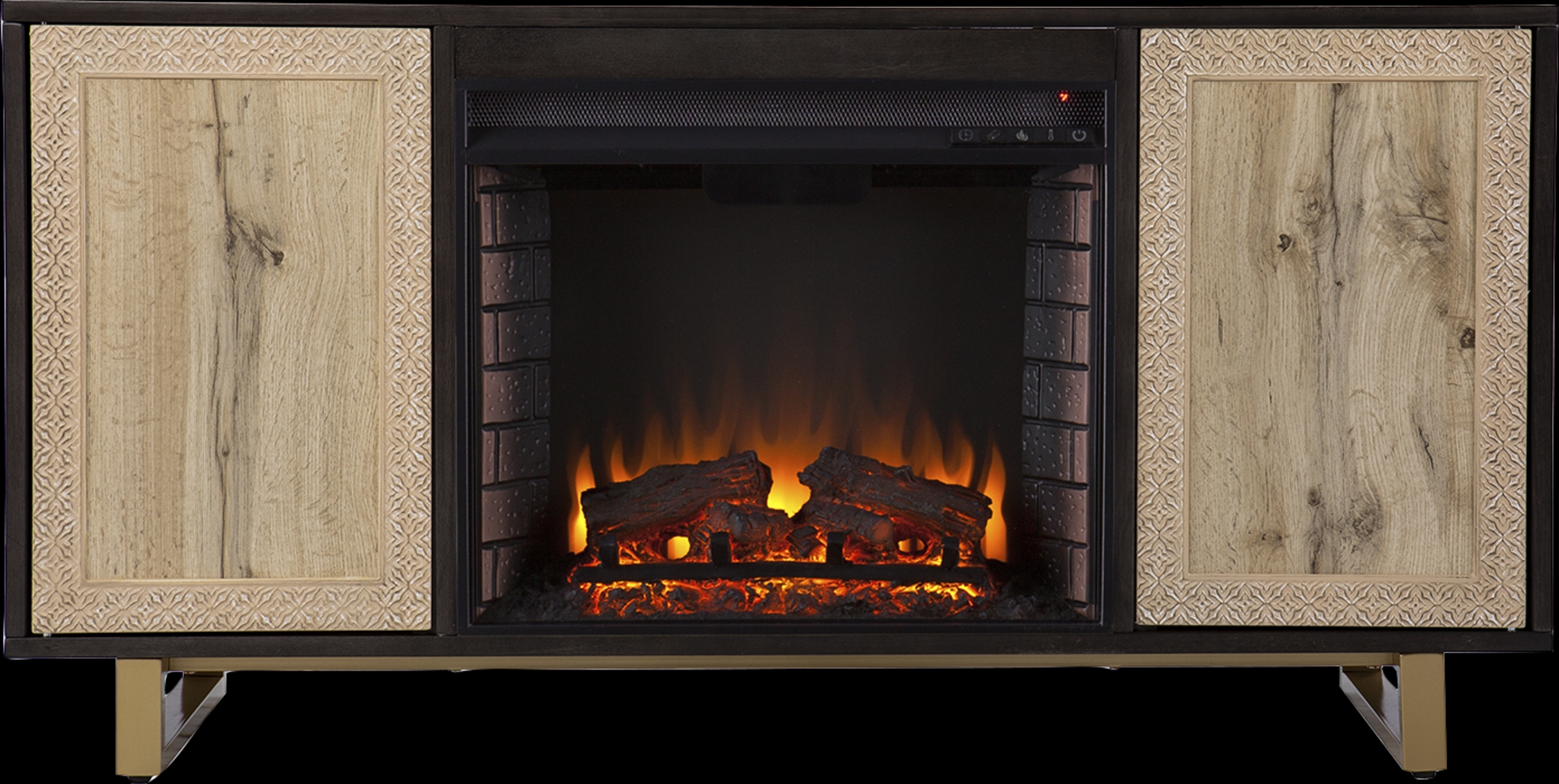 Linherk II Brown 54 in. Console, With Electric Log Fireplace - Thumbnail - Image 2