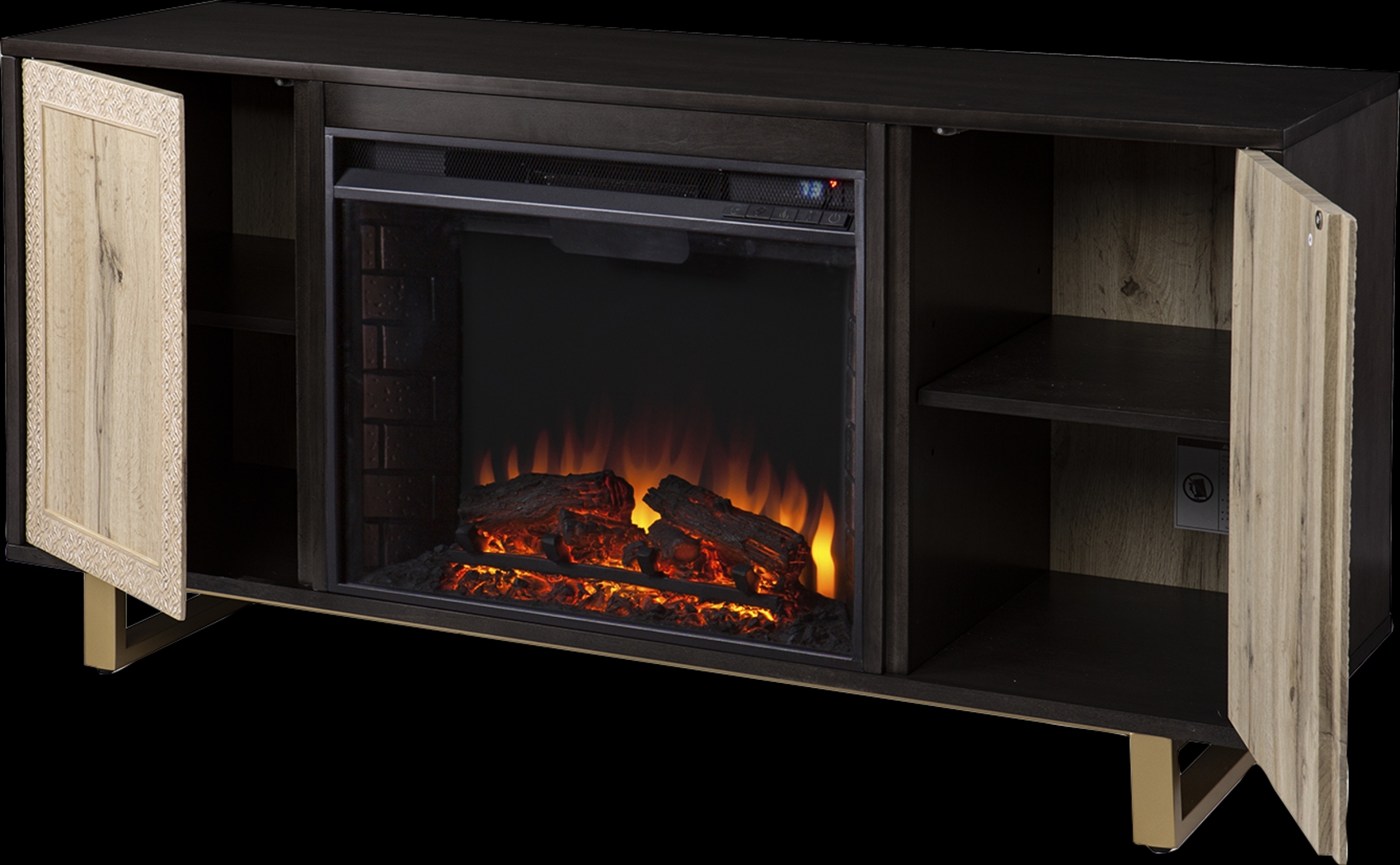 Linherk II Brown 54 in. Console, With Electric Log Fireplace - Thumbnail - Image 3