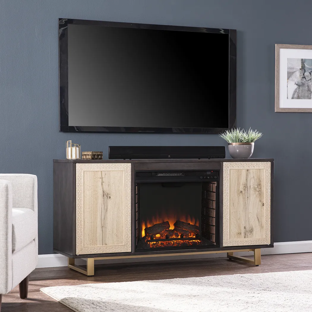 Linherk II Brown 54 in. Console, With Electric Log Fireplace - Image 7
