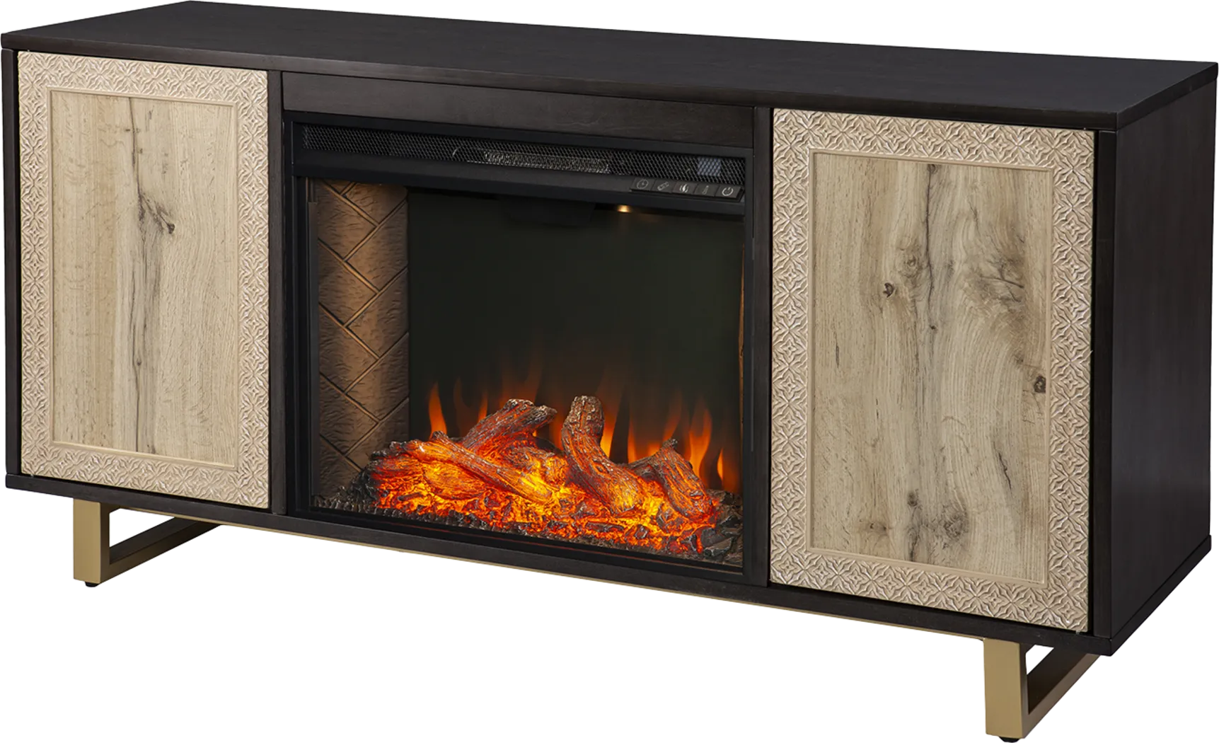 Linherk III Brown 54 in. Console, With Smart Electric Fireplace - Thumbnail - Image 1