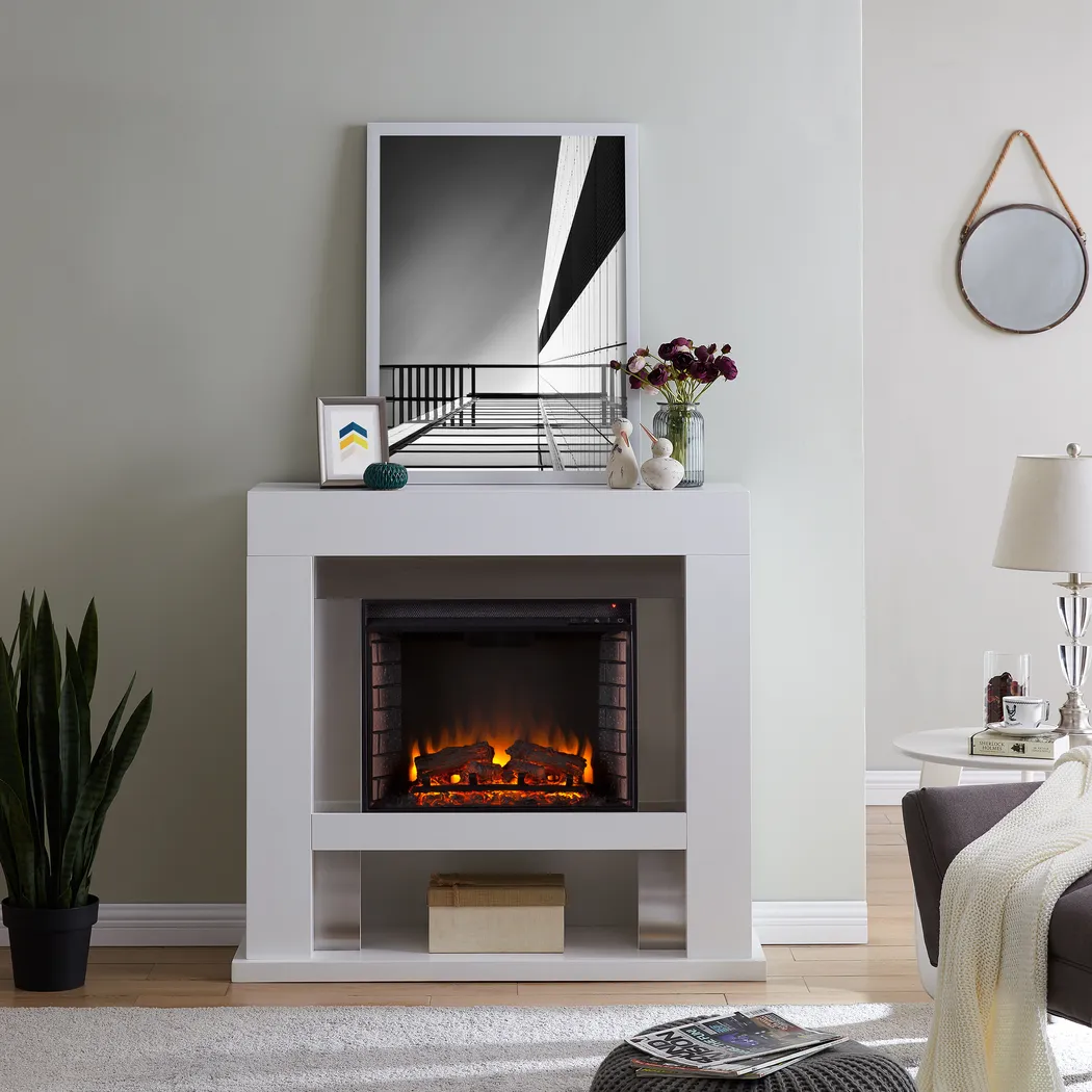 Linkmeadow II White 44 in. Console With Electric Log Fireplace - Image 9