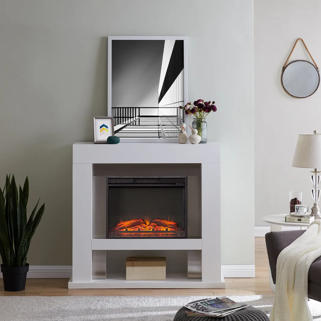 Linkmeadow V White 44 in. Console with Electric Fireplace - Thumbnail - Image 2