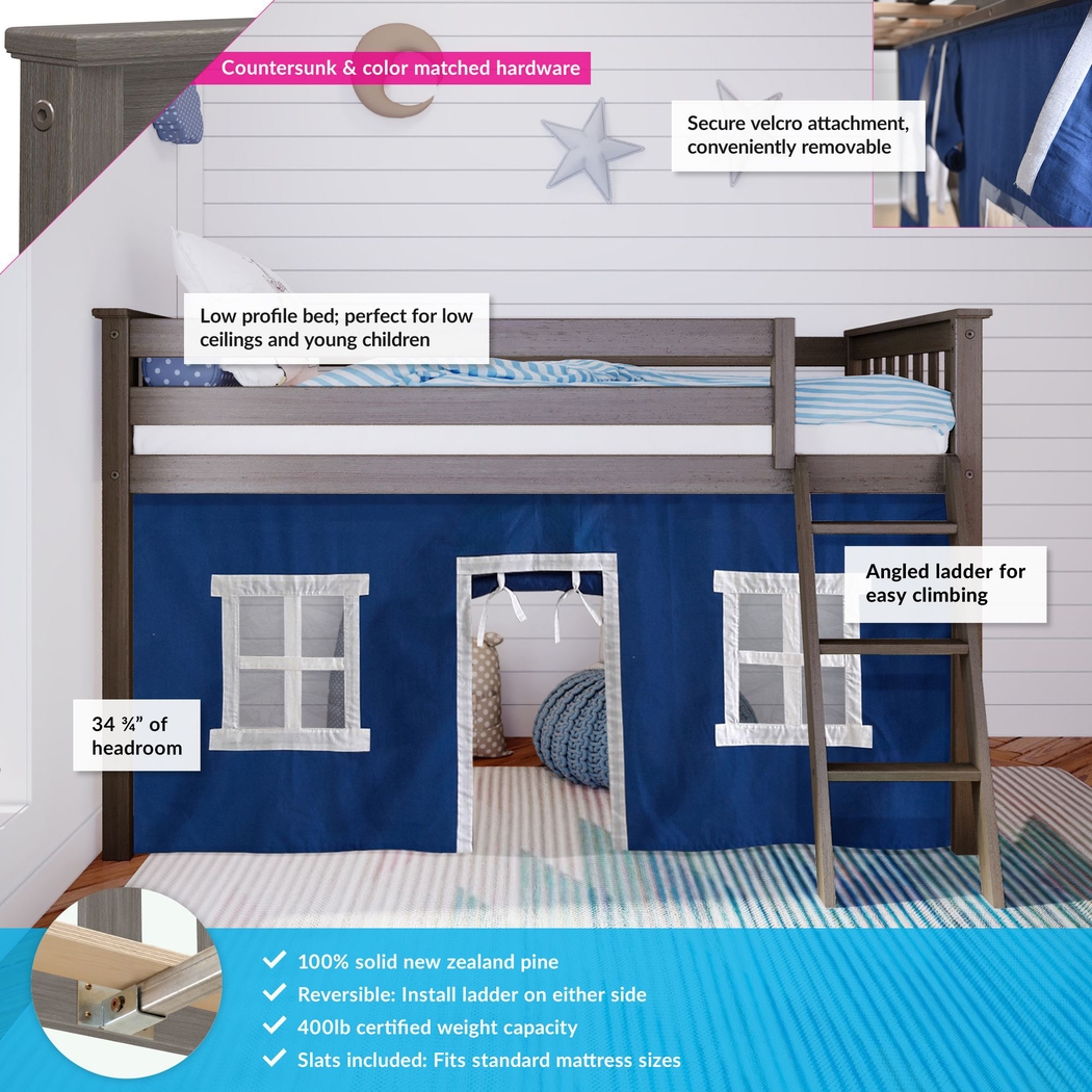 Kids Linnett Brown Twin Low Loft Bed with Blue Tent - Thumbnail - Image 3