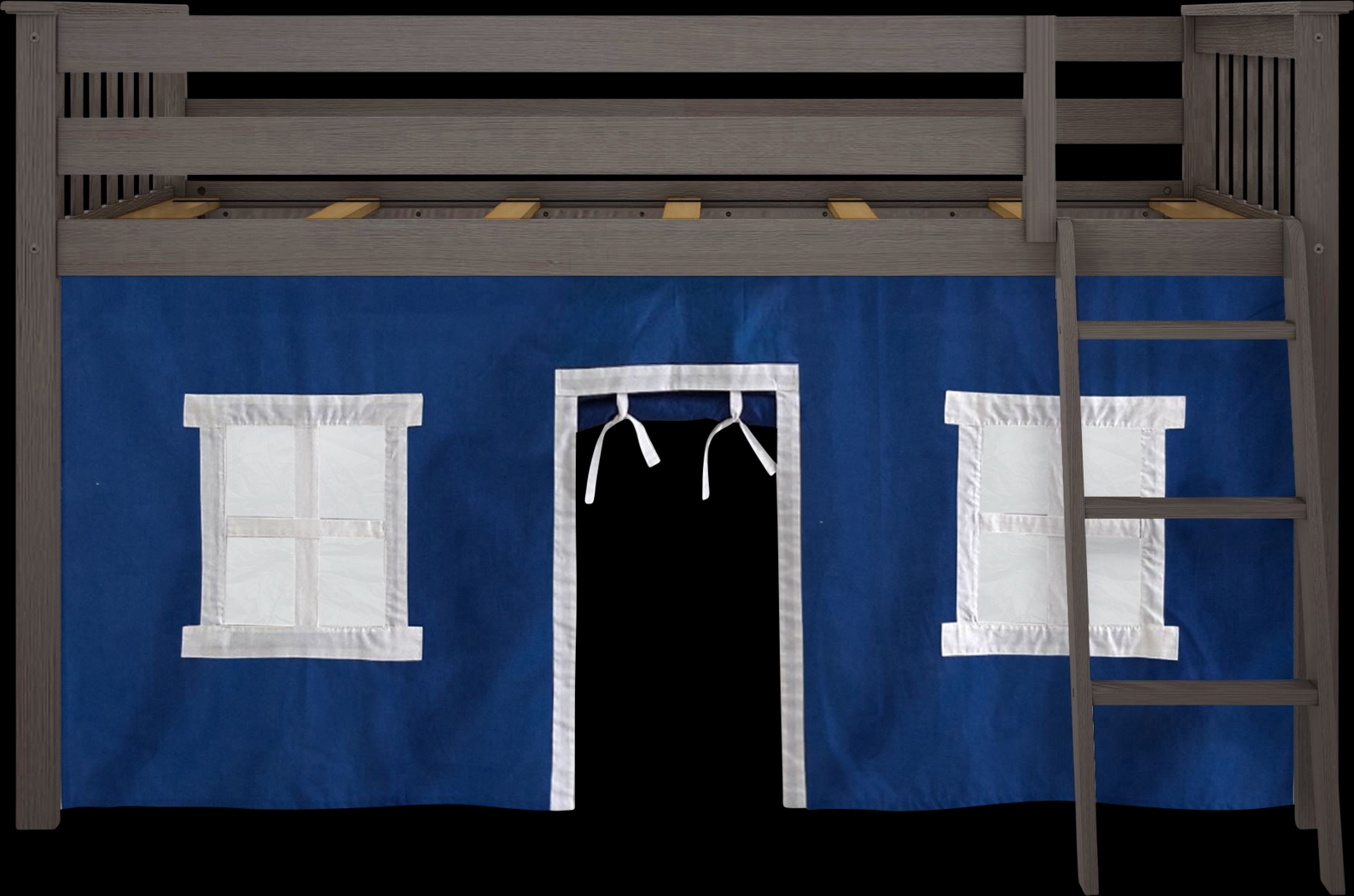 Kids Linnett Brown Twin Low Loft Bed with Blue Tent - Thumbnail - Image 4