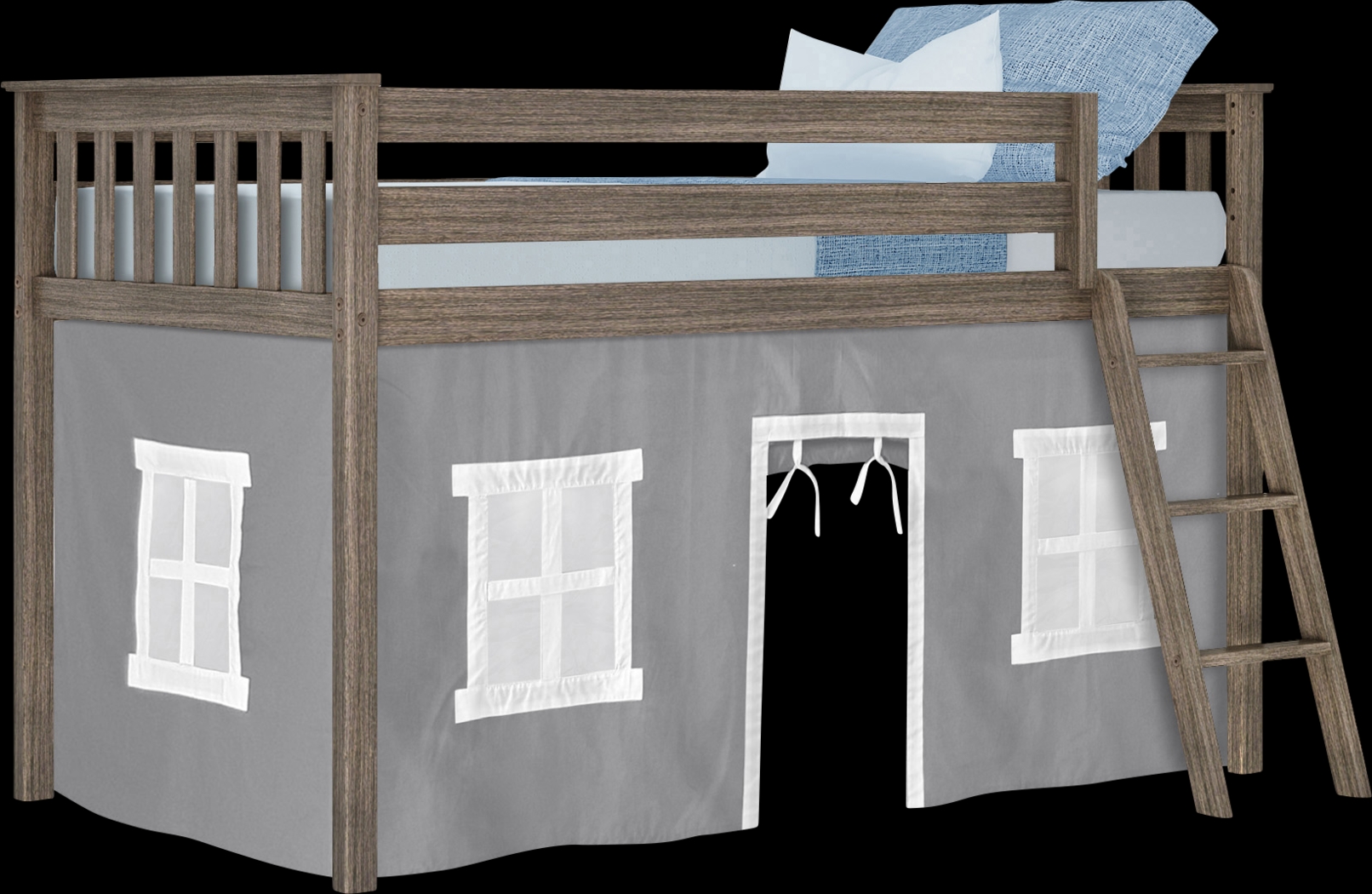 Kids Linnett Brown Twin Low Loft Bed with Gray Tent - Thumbnail - Image 2