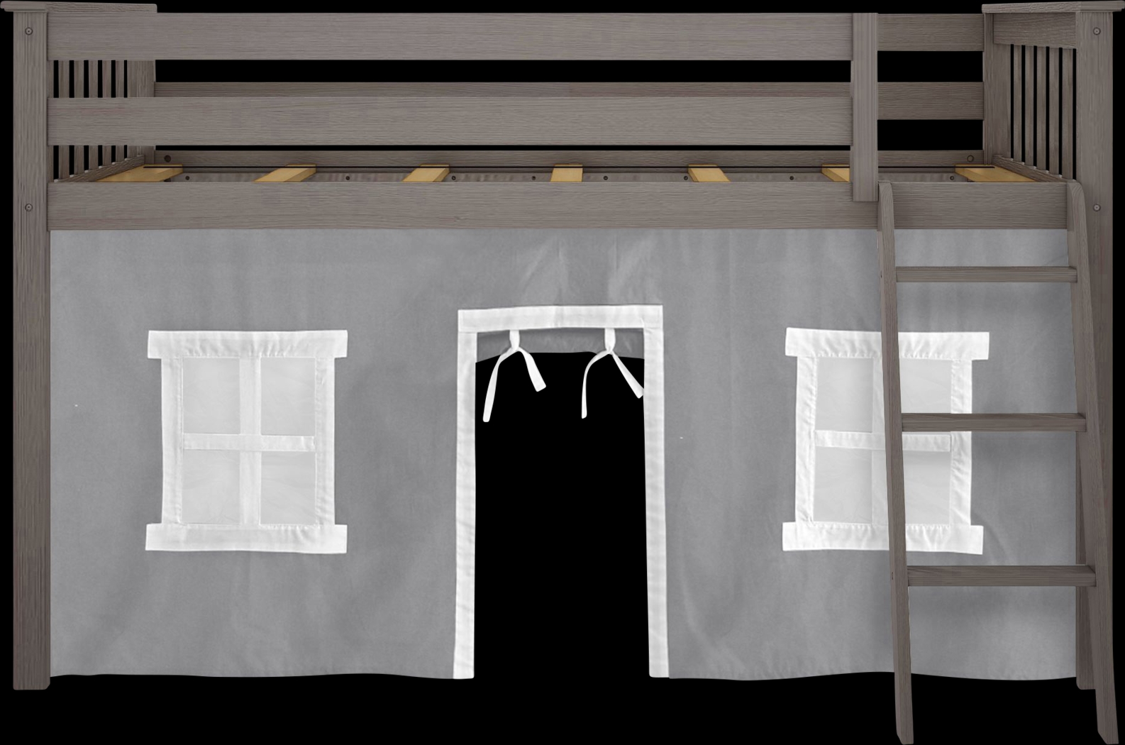 Kids Linnett Brown Twin Low Loft Bed with Gray Tent - Thumbnail - Image 4